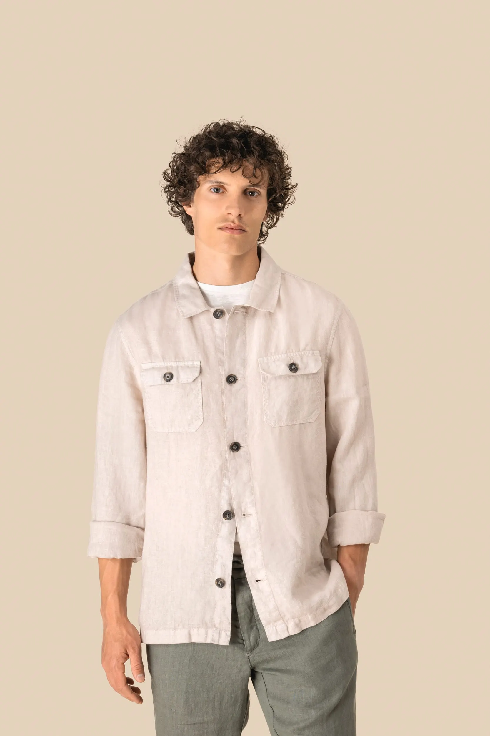 Sobrecamisa efecto lavado de lino hombre