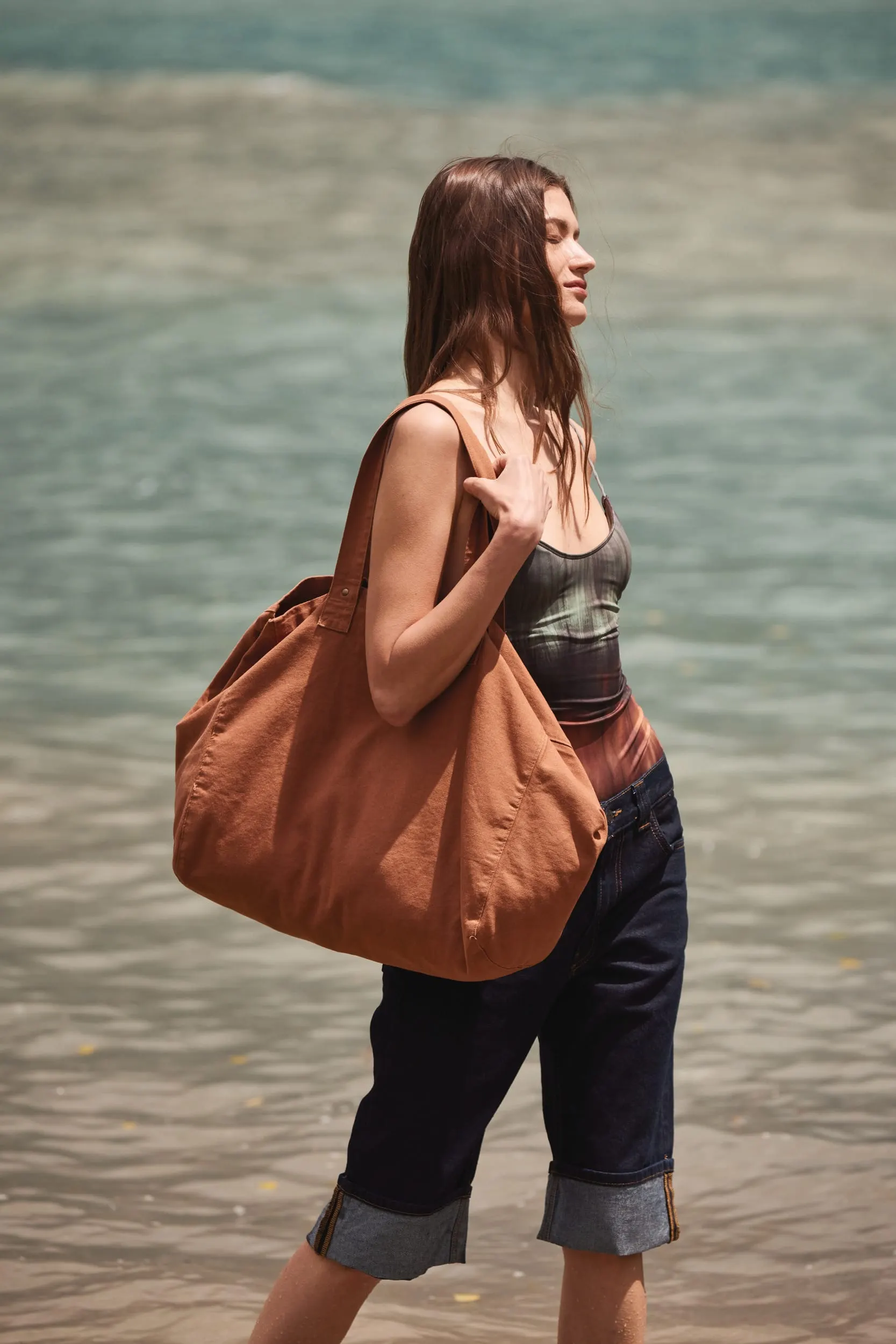 Bolsa shopper de algodón efecto lavado