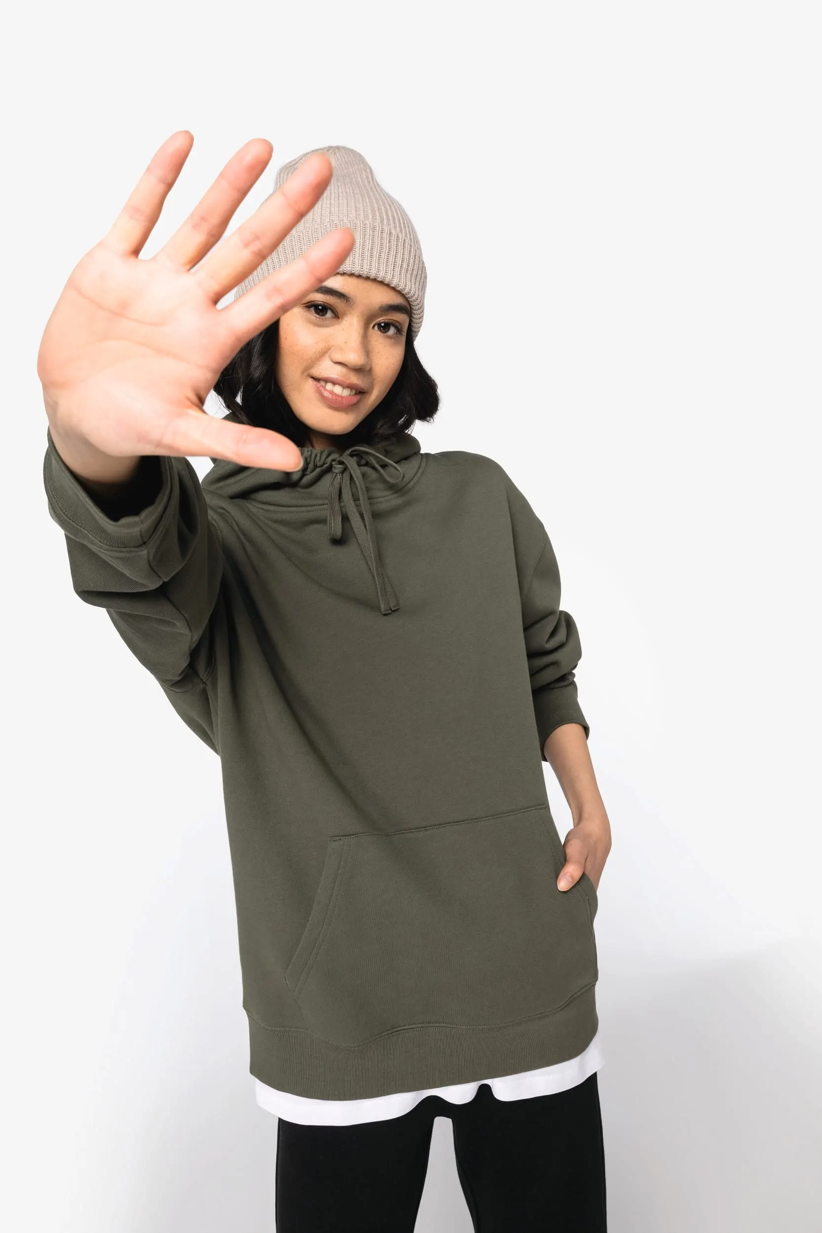 Sudadera ecorresponsable con capucha y hombros caídos felpa perchada unisex