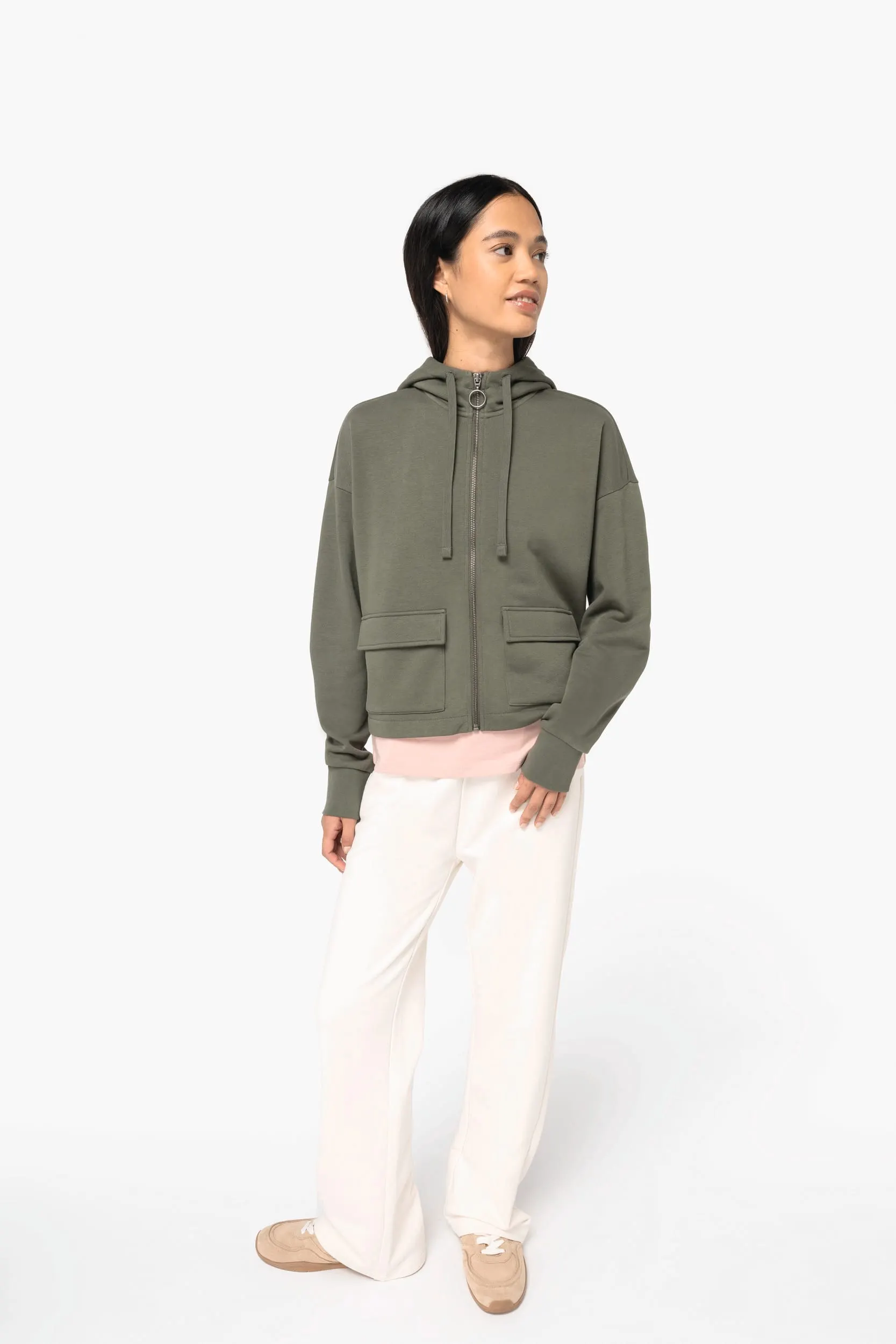Sudadera ecorresponsable con cremallera y capucha French Terry mujer