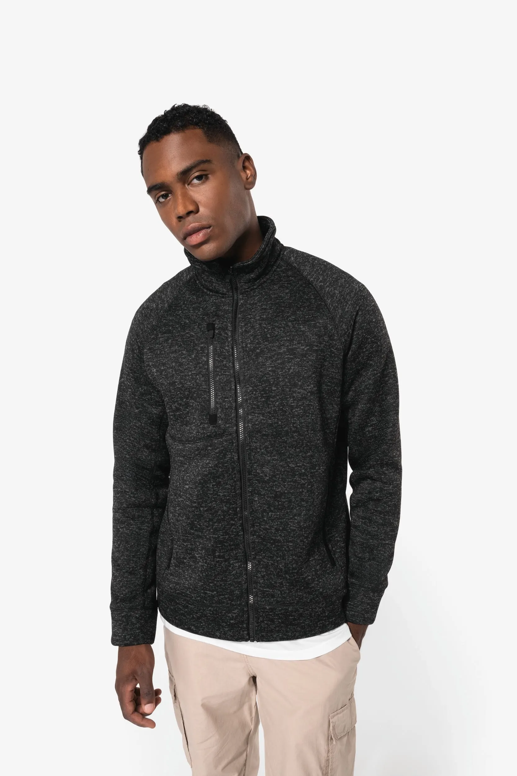 Chaqueta jaspeada con cremallera hombre