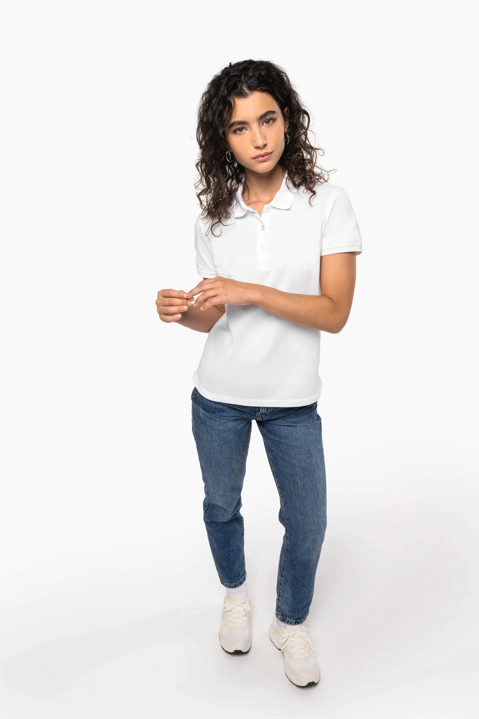 Polo de punto piqué manga corta mujer
