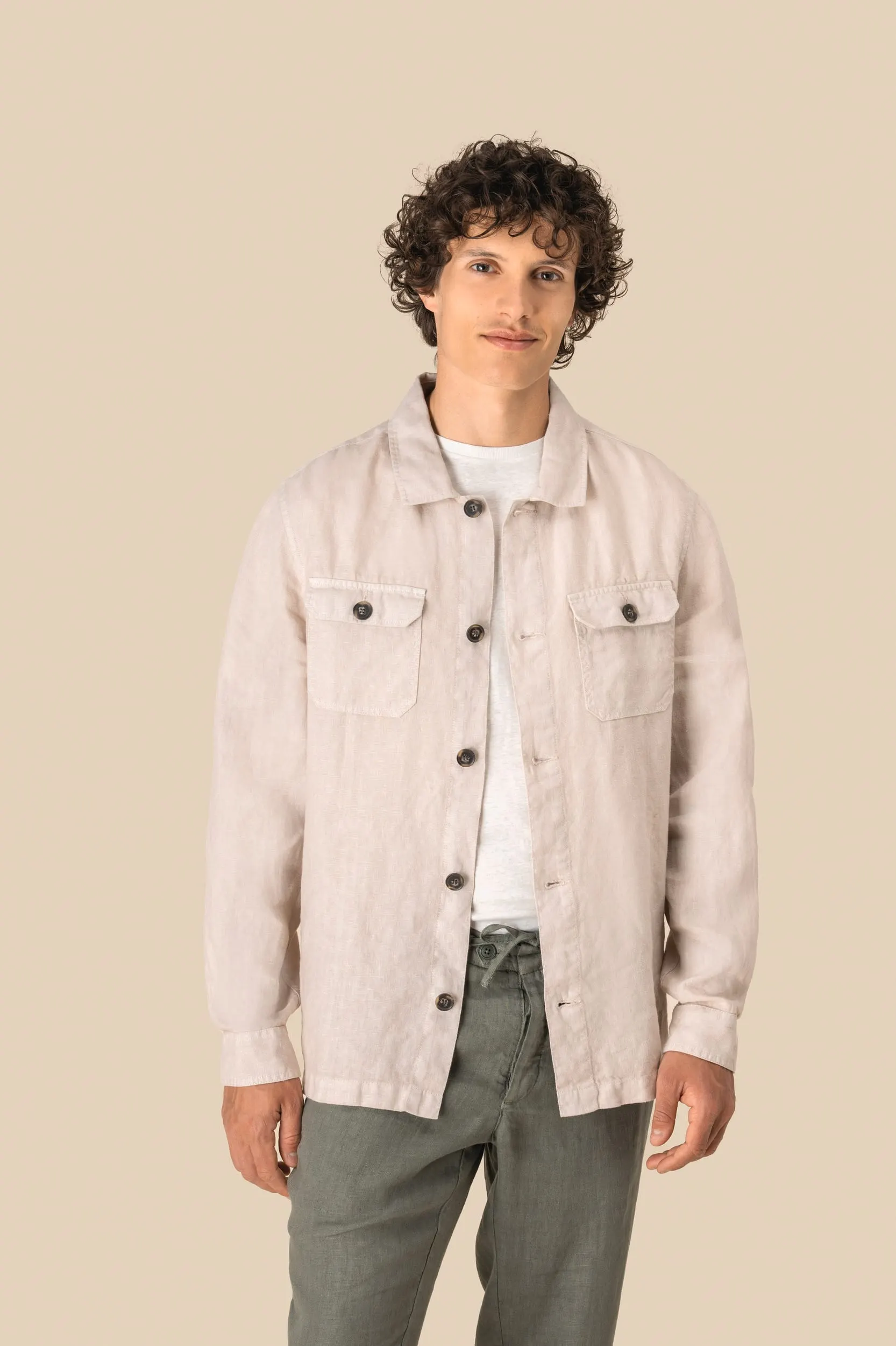 Sobrecamisa efecto lavado de lino hombre