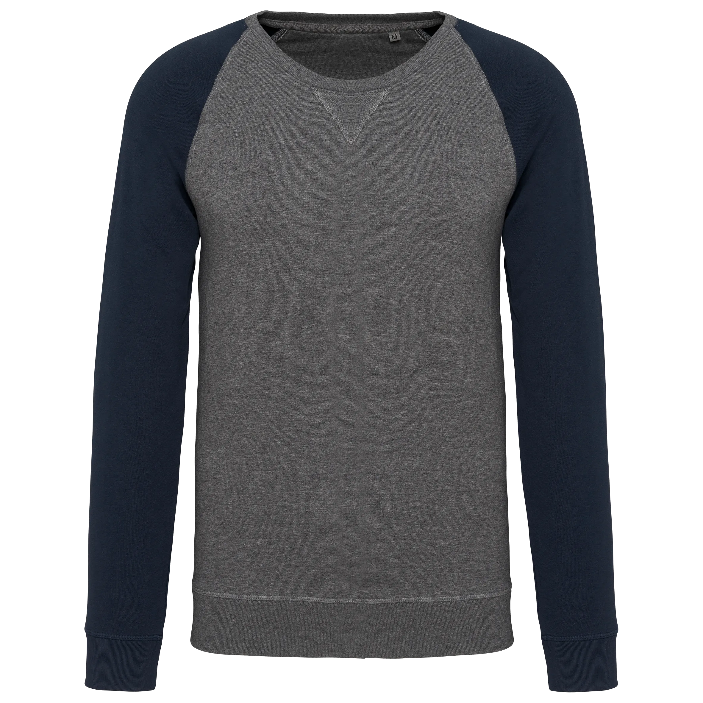 Sudadera bicolor algodón orgánico French Terry cuello redondo mangas raglan hombre