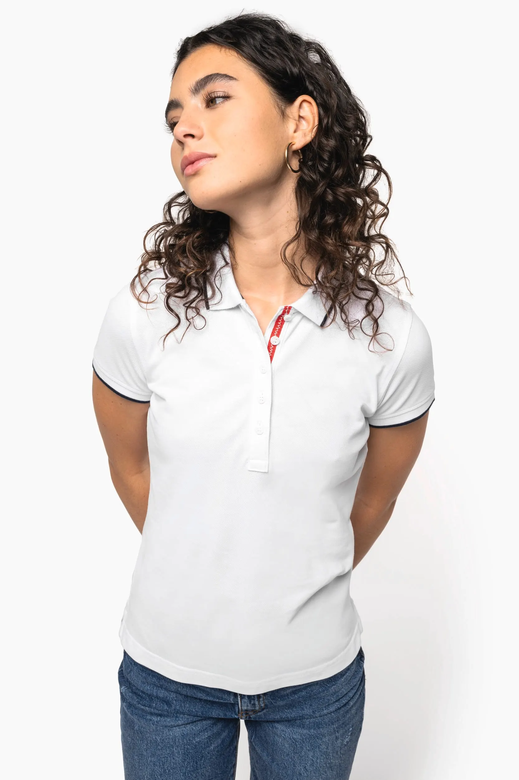 Polo piqué maga corta mujer