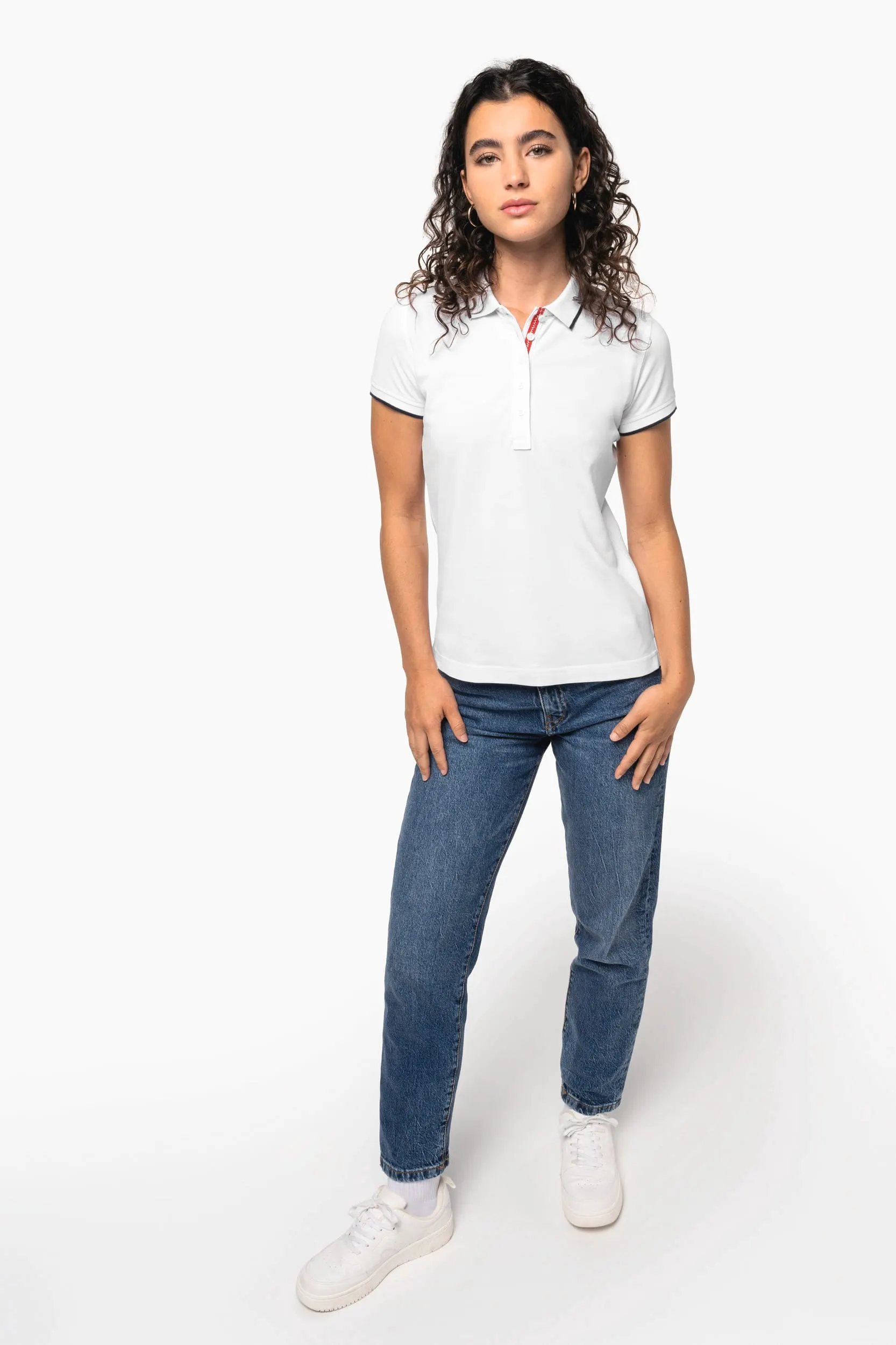 Polo piqué maga corta mujer