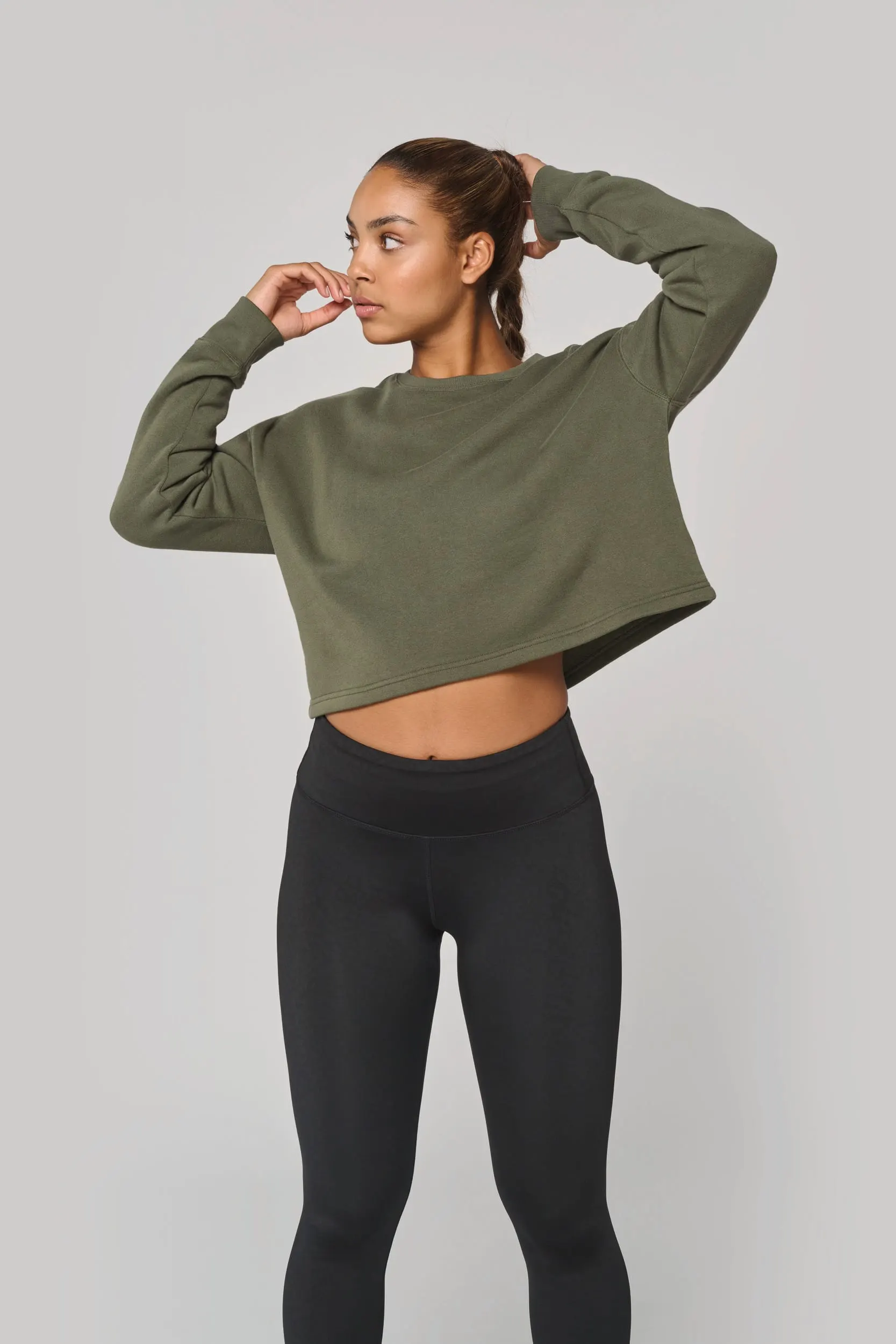 Sudadera crop cuello redondo mujer
