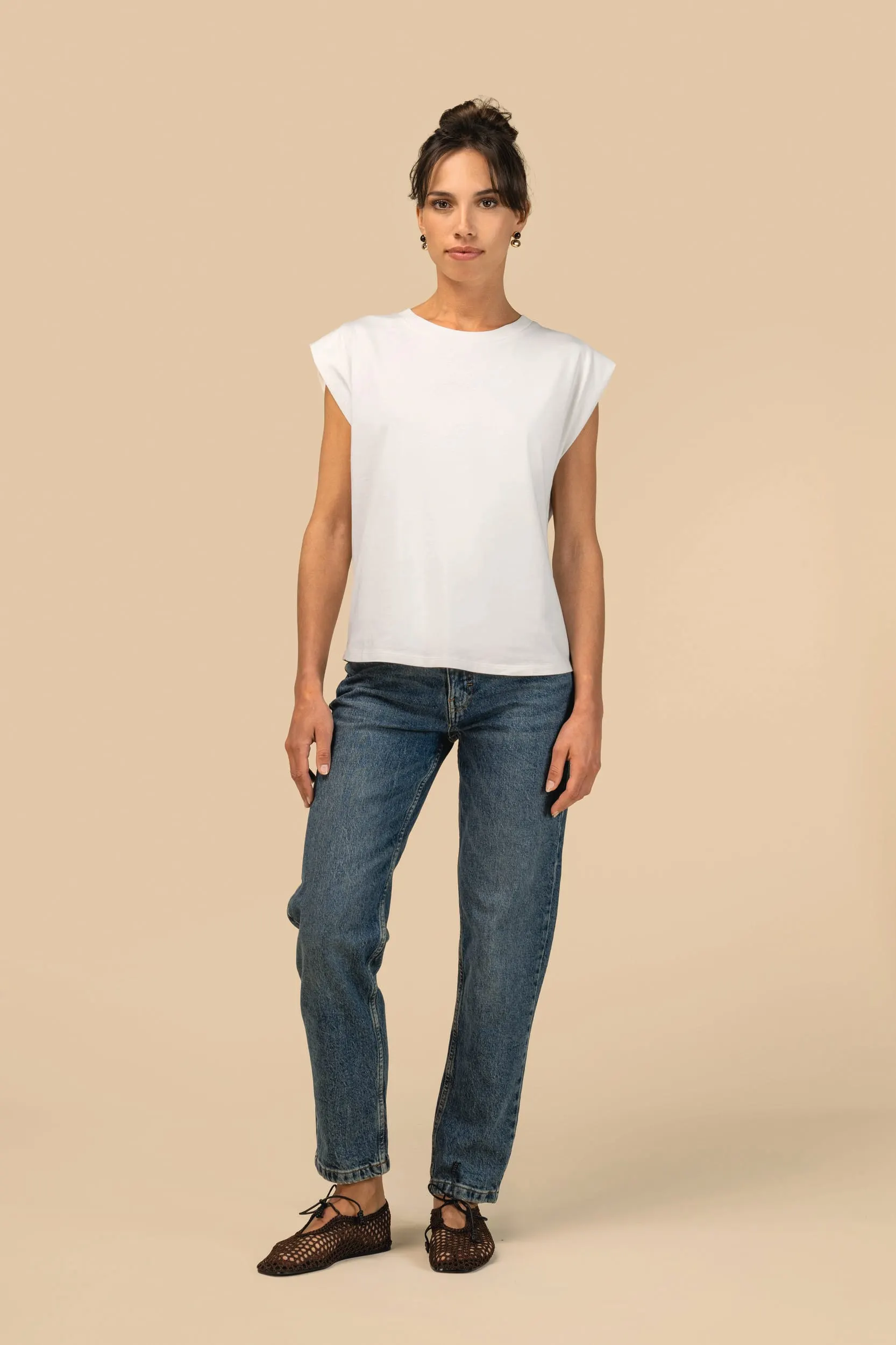 Camiseta de mujer eco-responsable sin mangas con hombreras
