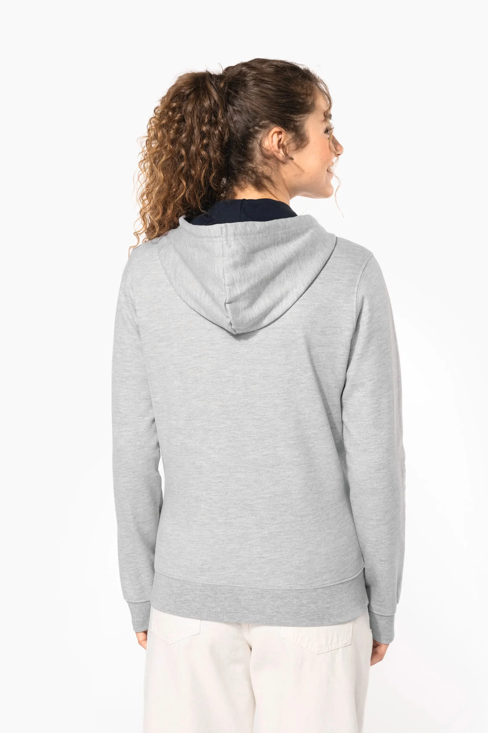 Sudadera capucha y cremallera contrastada mujer