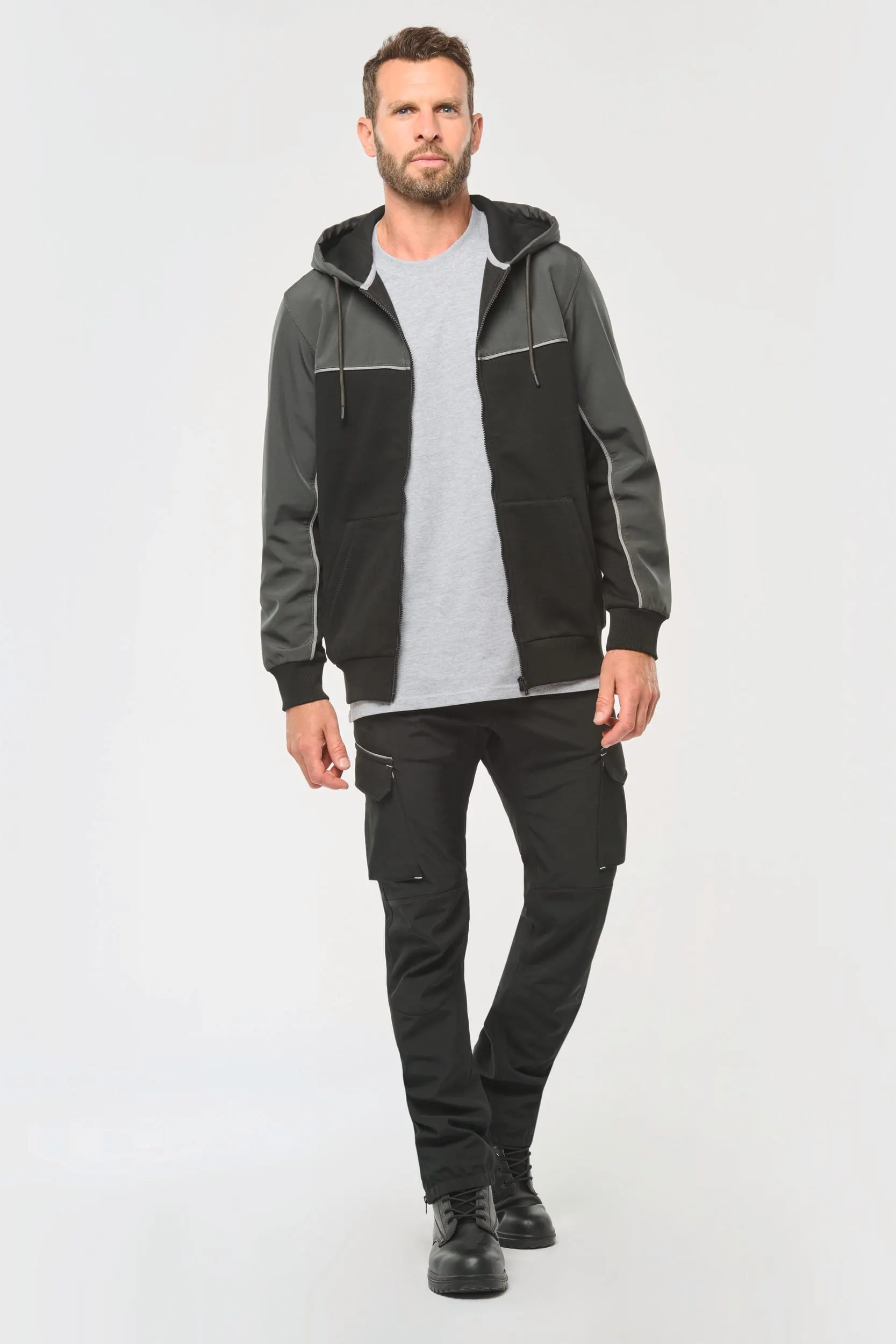 Chaqueta felpa bicolor con capucha y cremallera ecorresponsable unisex