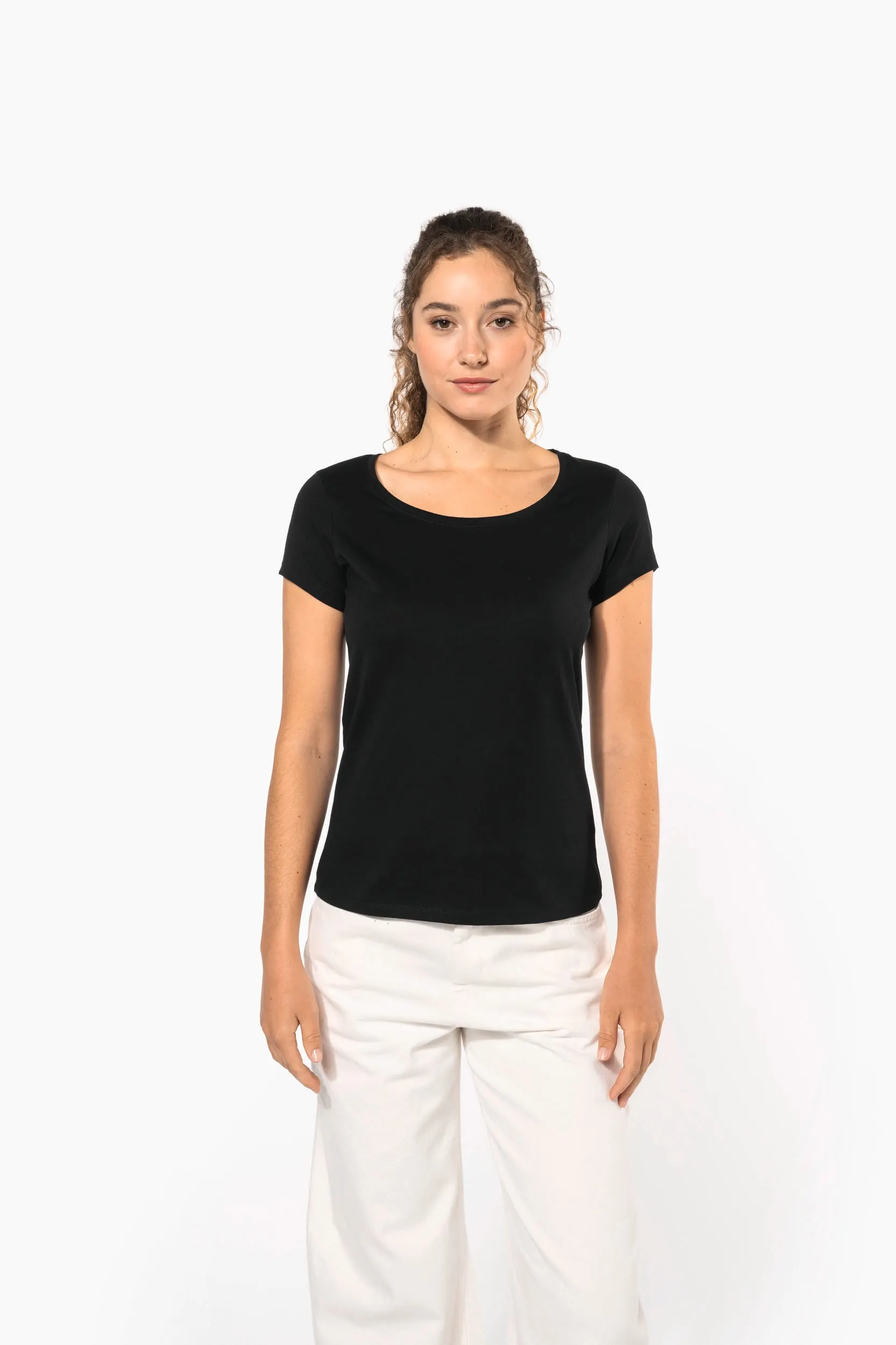 Camiseta manga corta cuello barco mujer