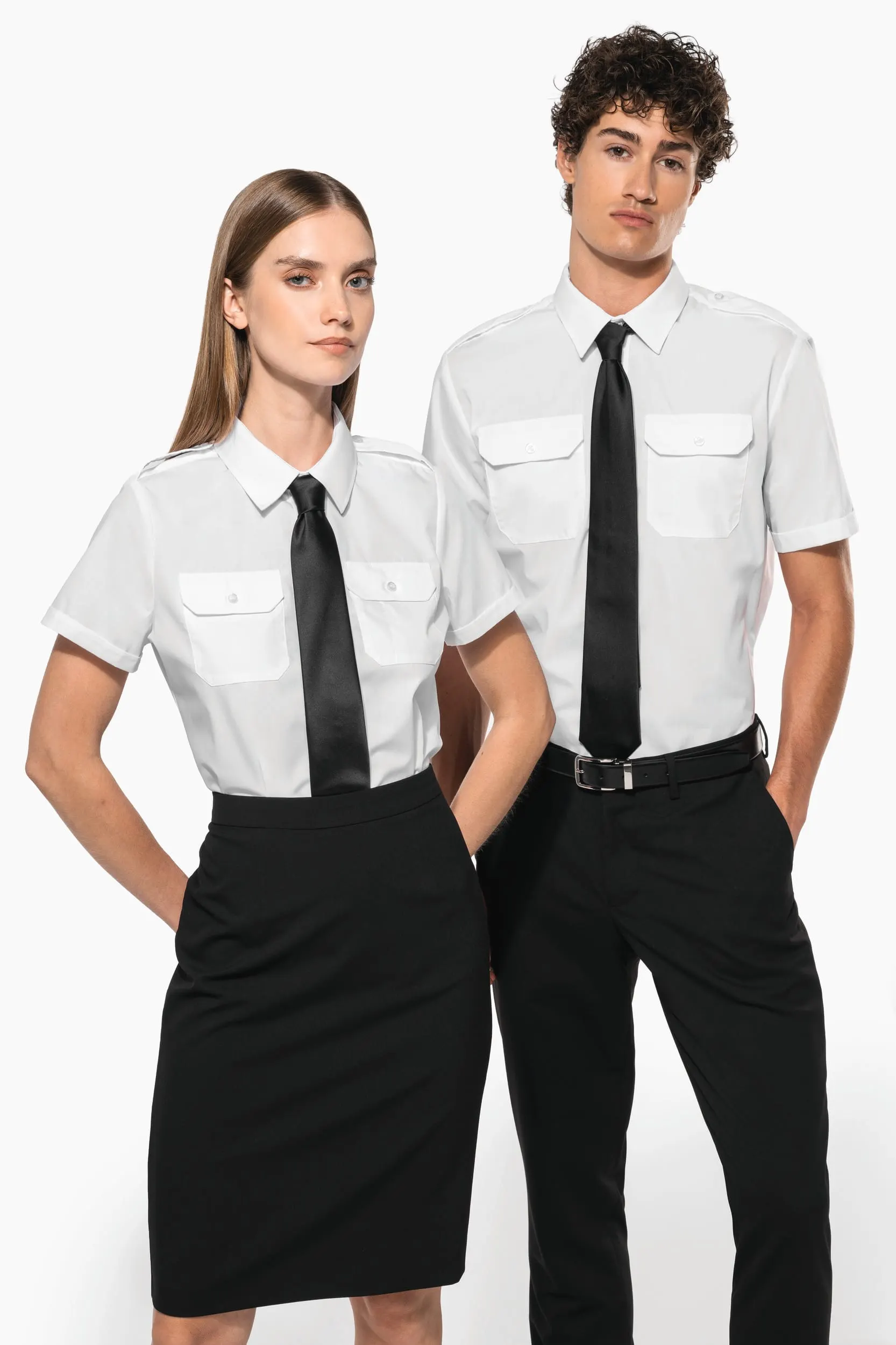 Camisa piloto manga corta mujer