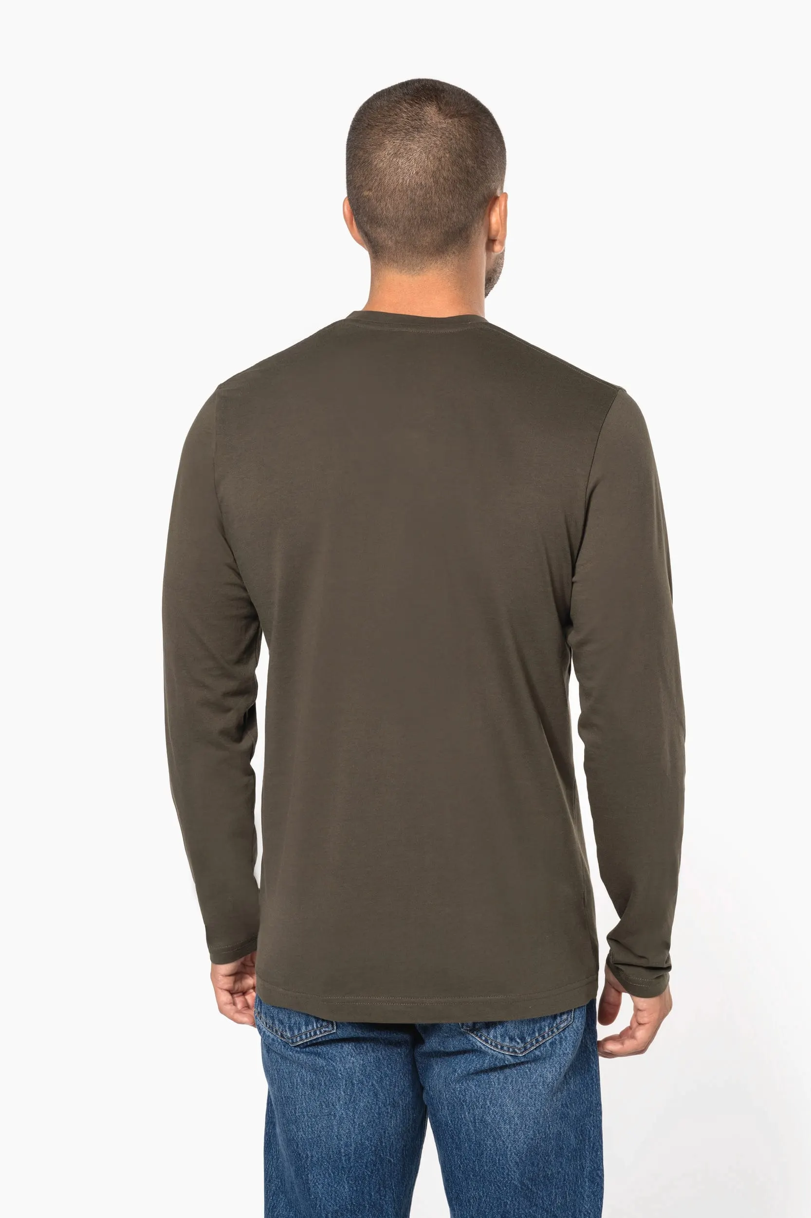 Camiseta manga larga y cuello de pico hombre
