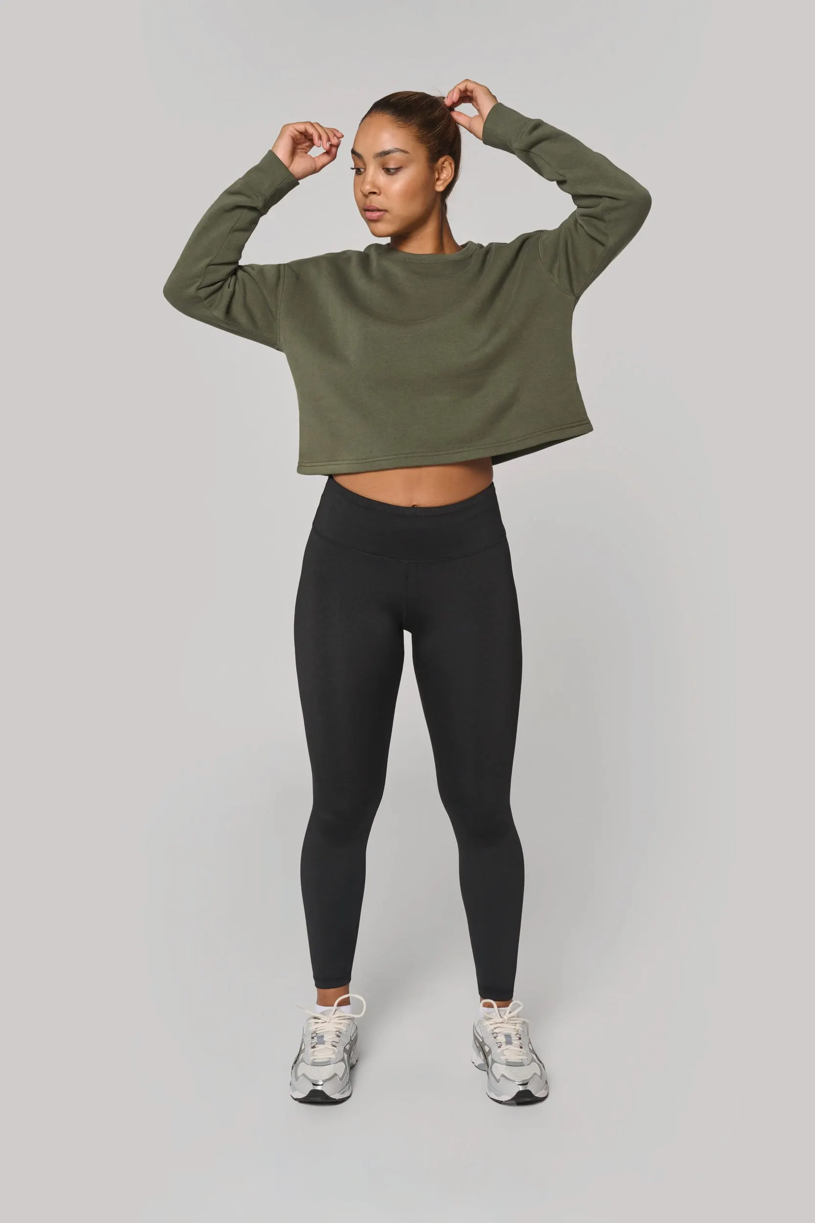 Sudadera crop cuello redondo mujer