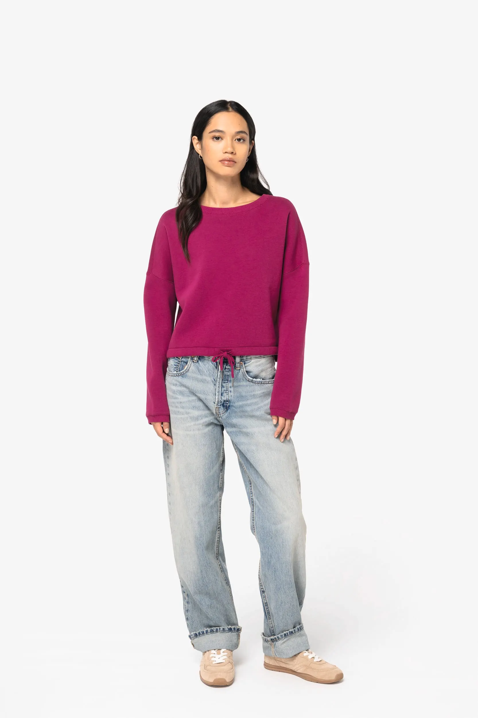 Sudadera ecorresponsable de cuello redondo oversize crop mujer