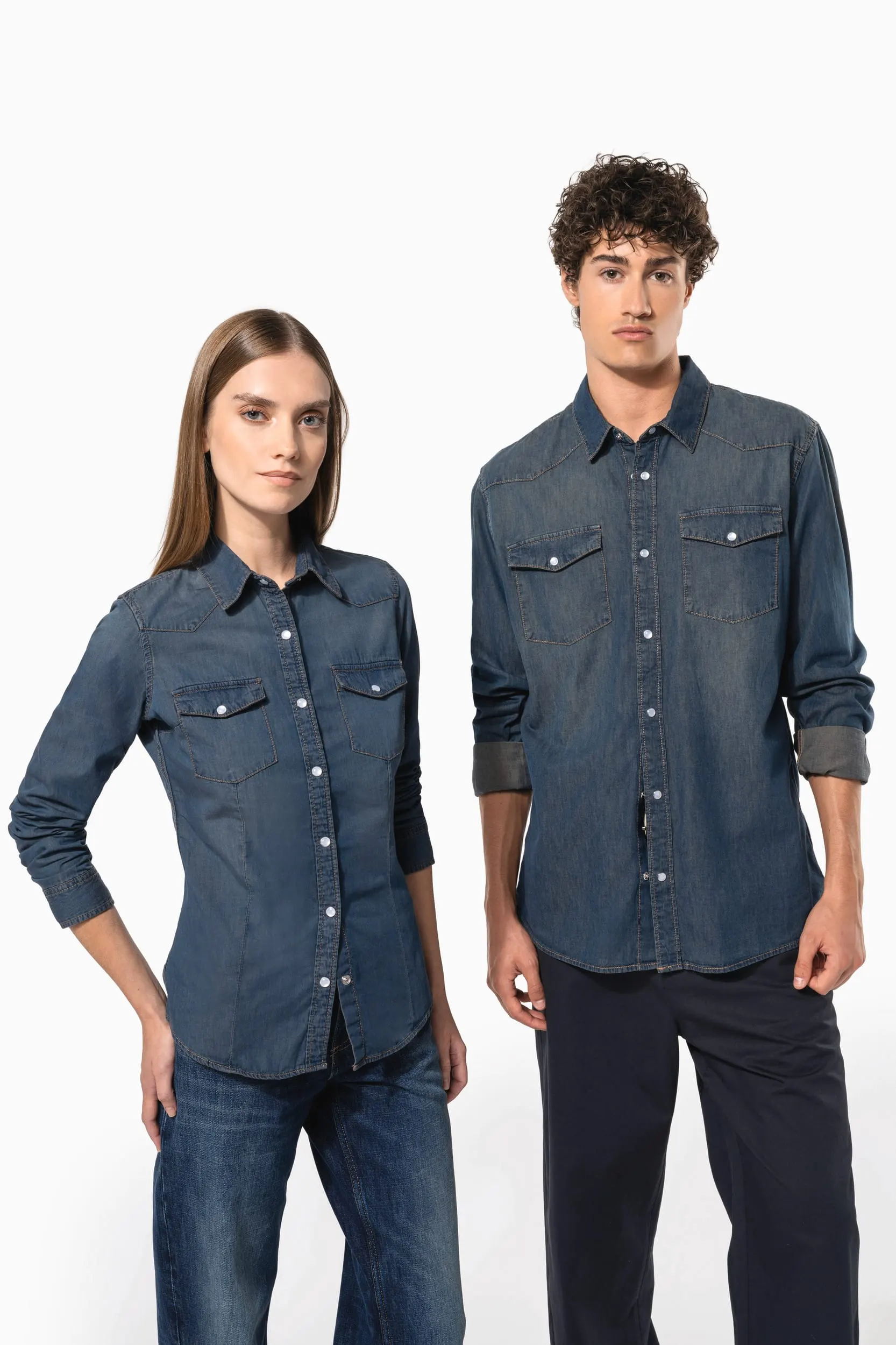 Camisa denim manga larga mujer