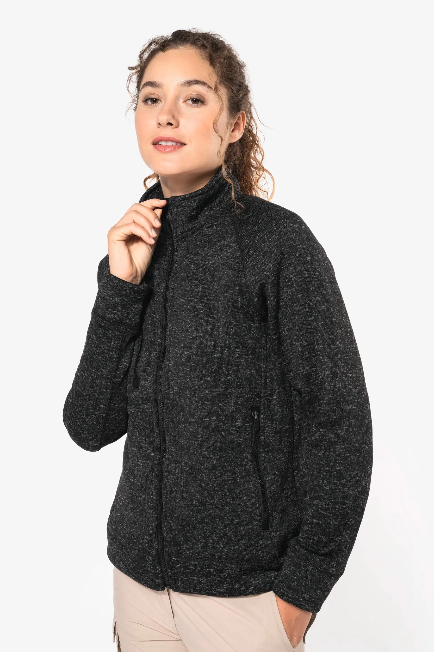 Chaqueta jaspeada con cremallera mujer