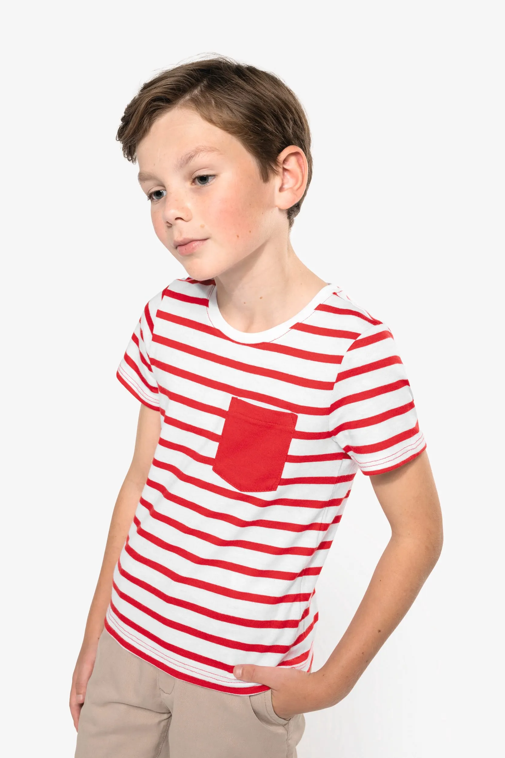 Camiseta Marinero a rayas con bolsillo manga corta para niños