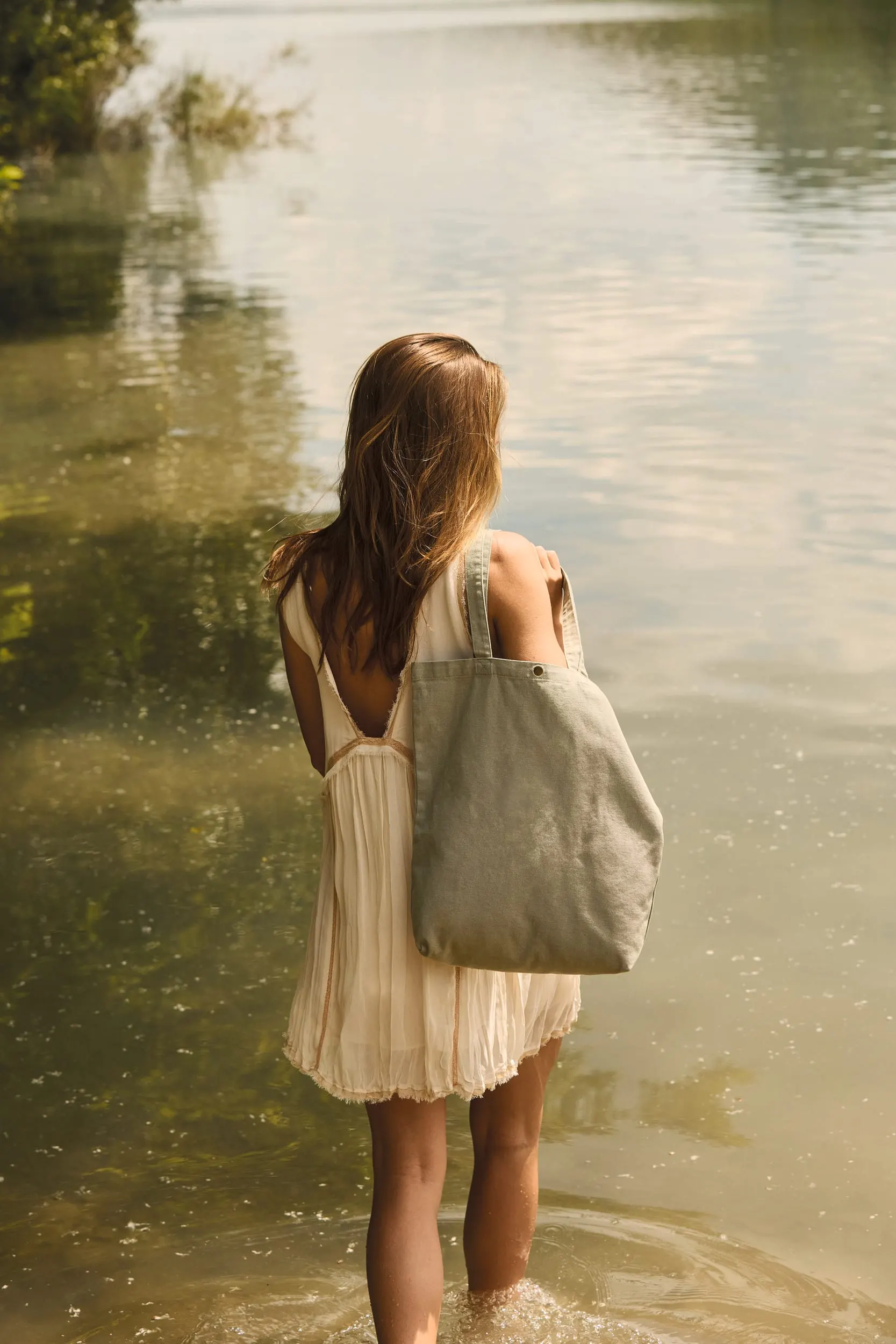 Bolsa shopper de algodón efecto lavado