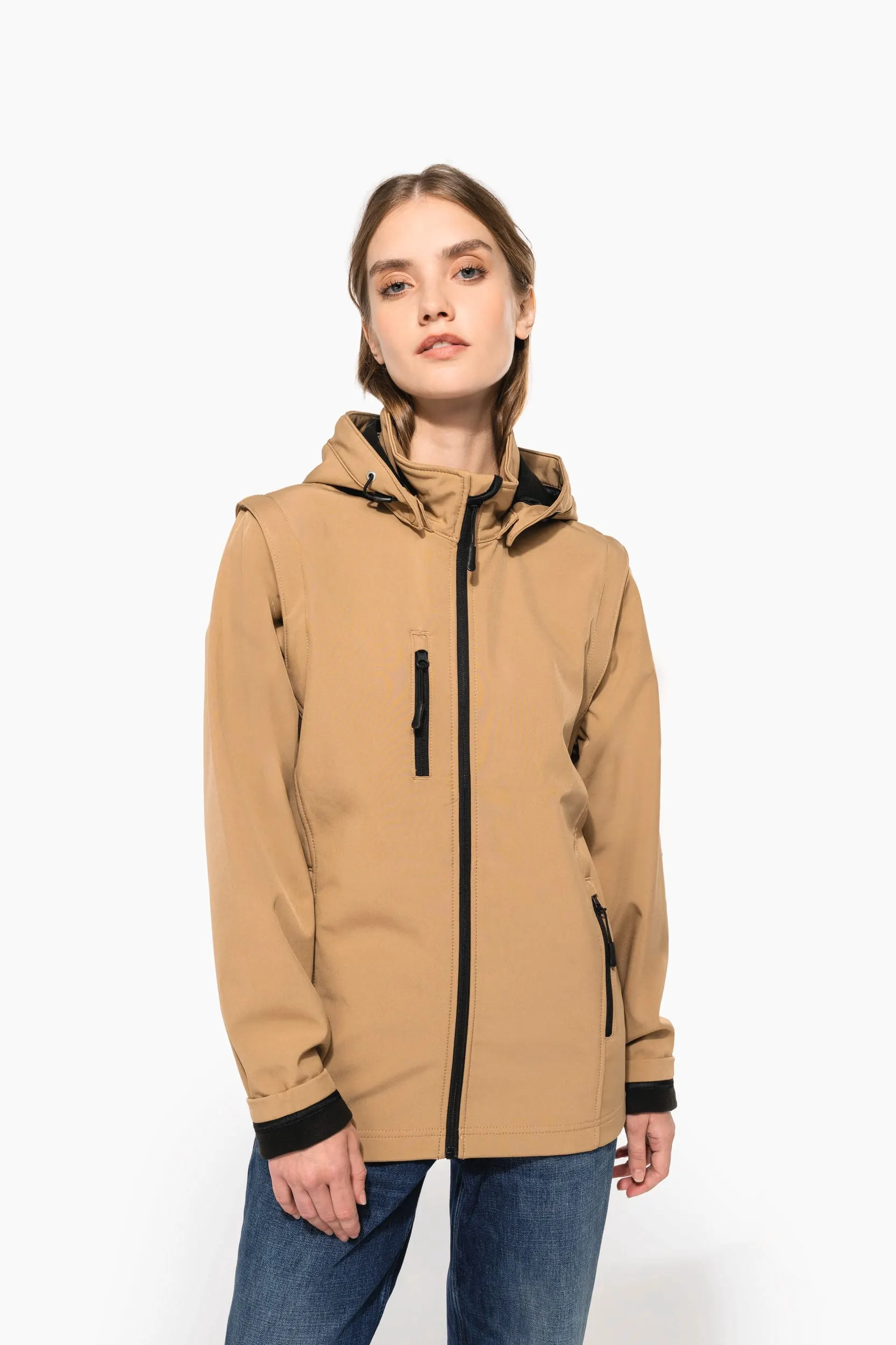 Chaquetas softshell 3 capas con capucha y mangas extraíbles unisex