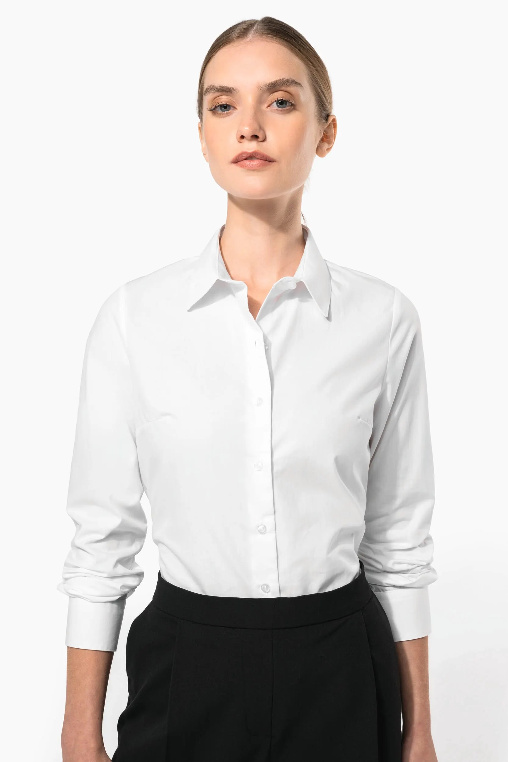 Camisa popelina manga larga mujer