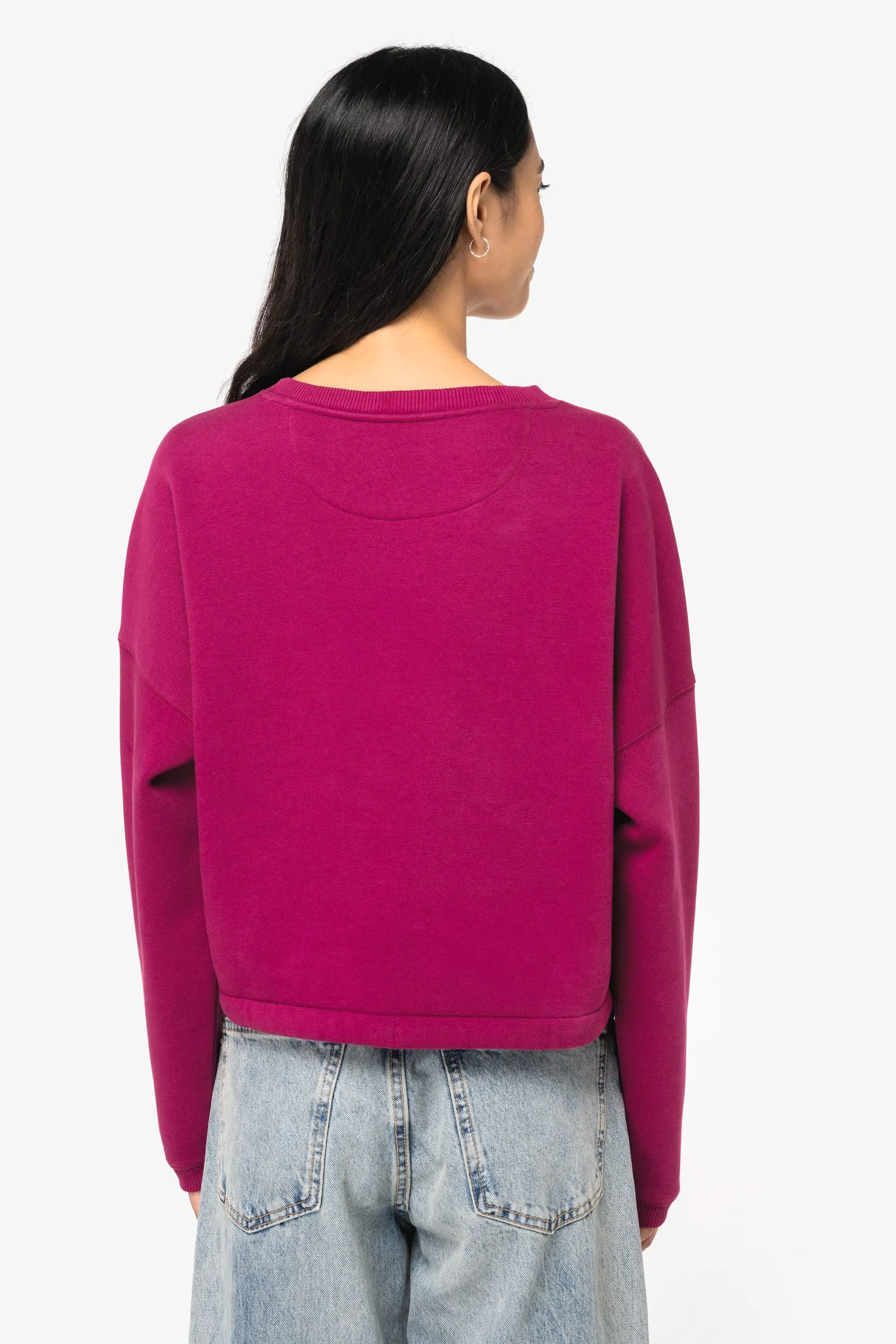 Sudadera ecorresponsable de cuello redondo oversize crop mujer