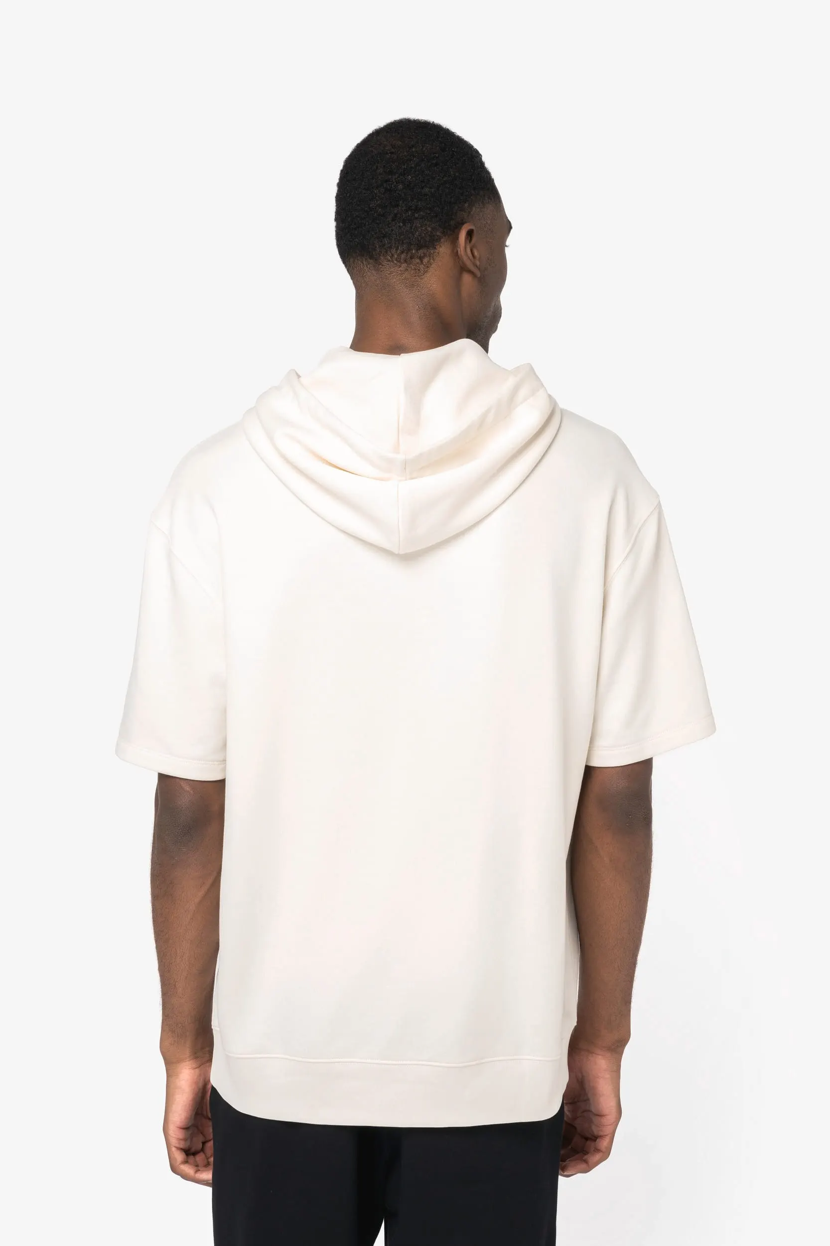 Sudadera ecorresponsable con capucha y hombros caídos de manga corta French Terry unisex
