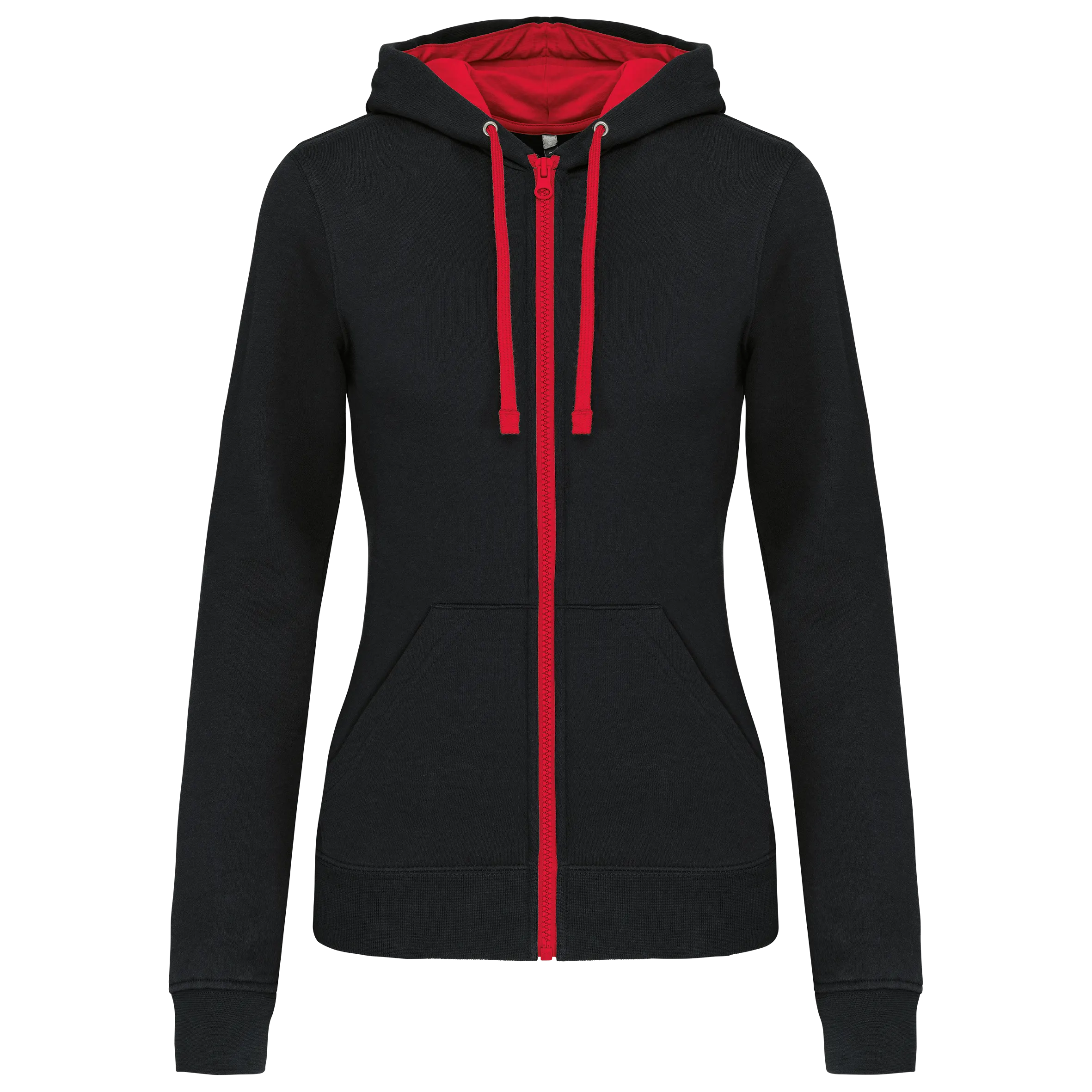 Sudadera capucha y cremallera contrastada mujer