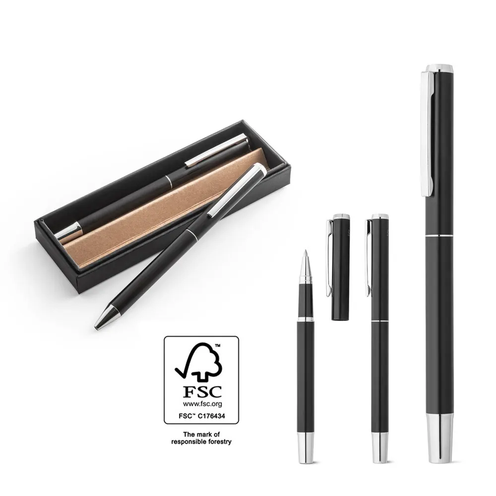 LEAH. Set de roller y bolígrafo en aluminio (94% rAL) con clip