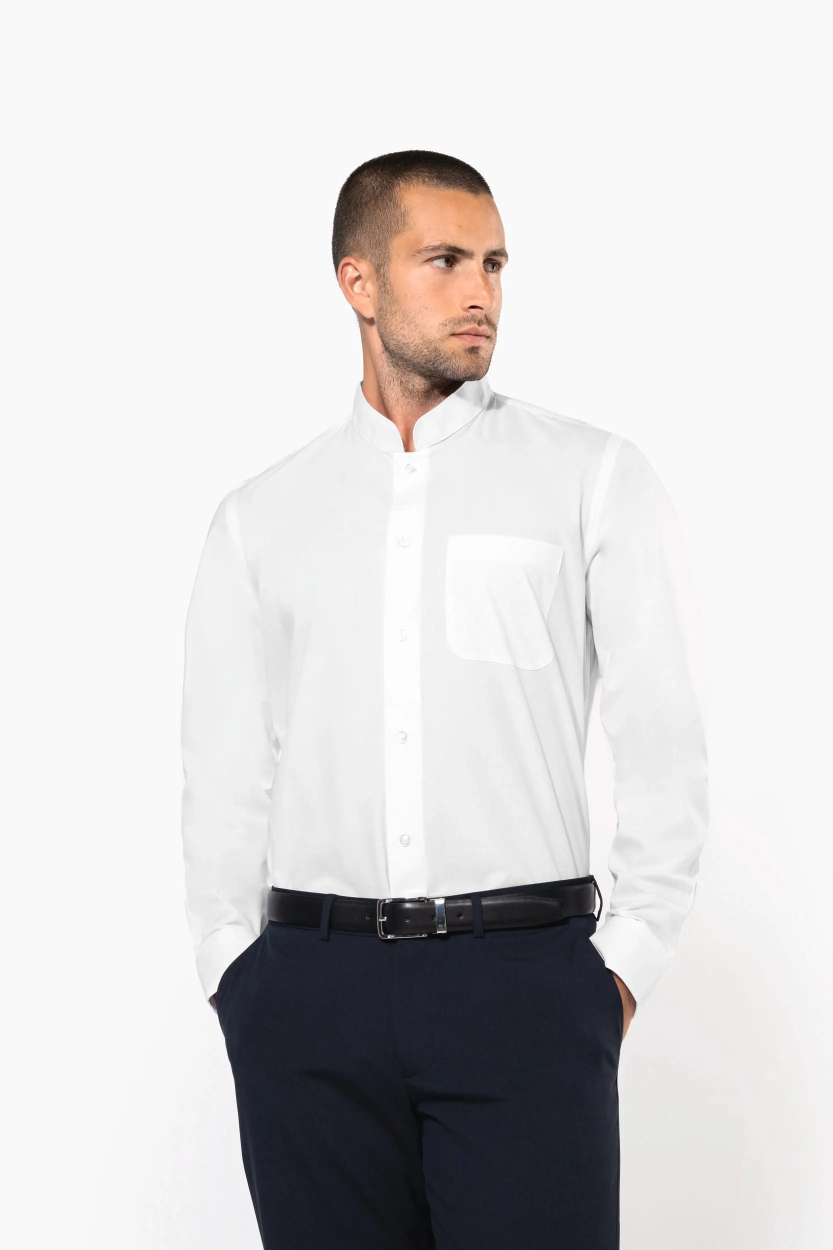 Camisa cuello mao  manga larga hombre