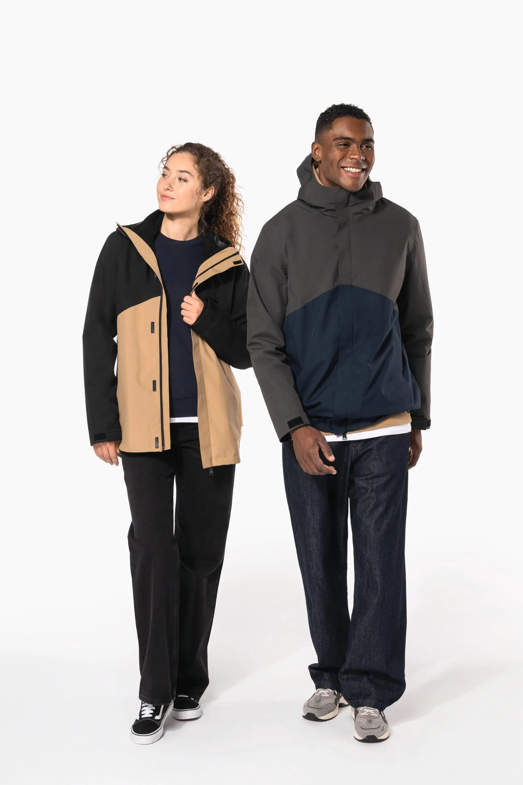 Parka 3 en 1 impermeable con capucha bicolor unisex