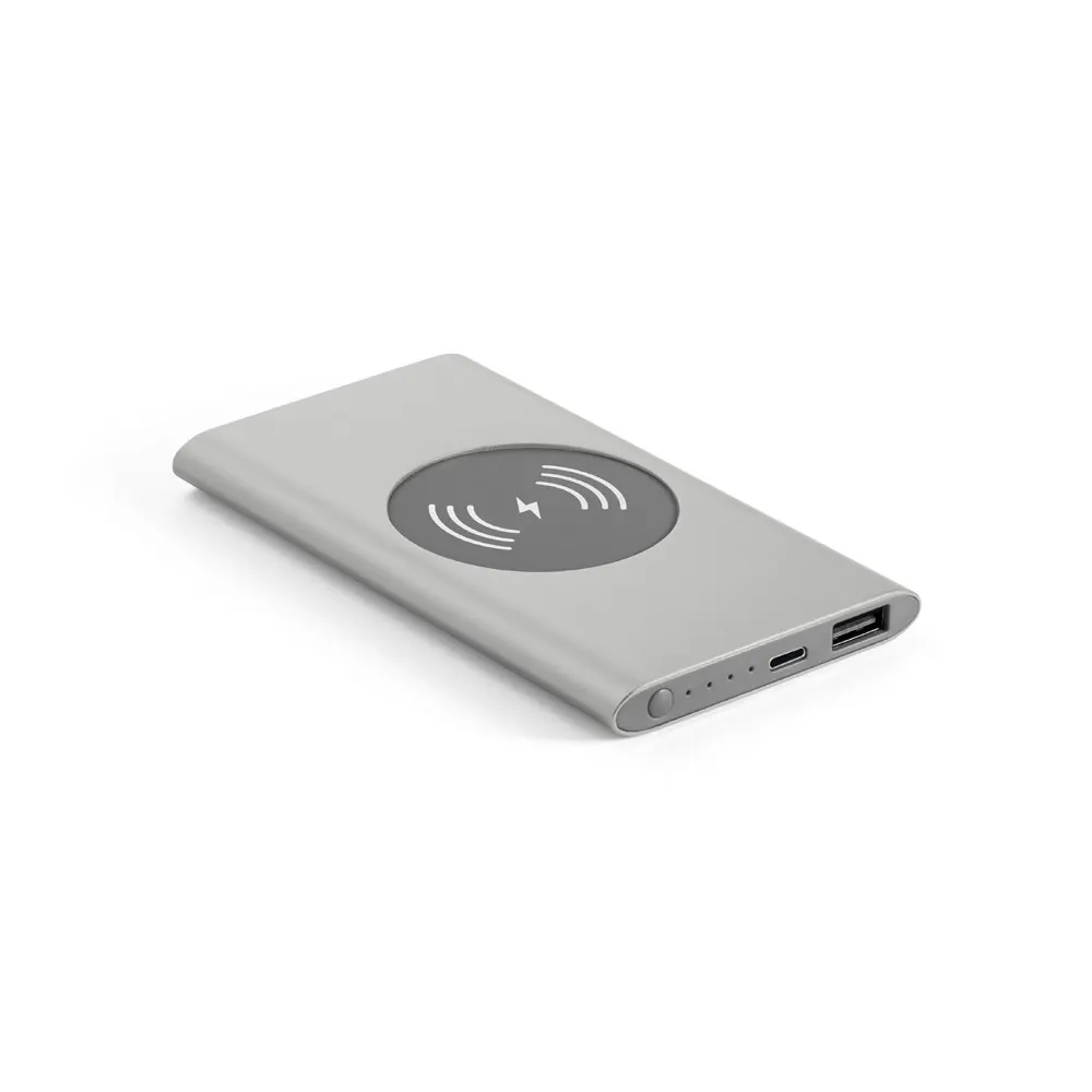 CASSINI. Power bank 4'000 mAh con cargador inalámbrico de 5W, fabricado en aluminio reciclado (100% rAL)