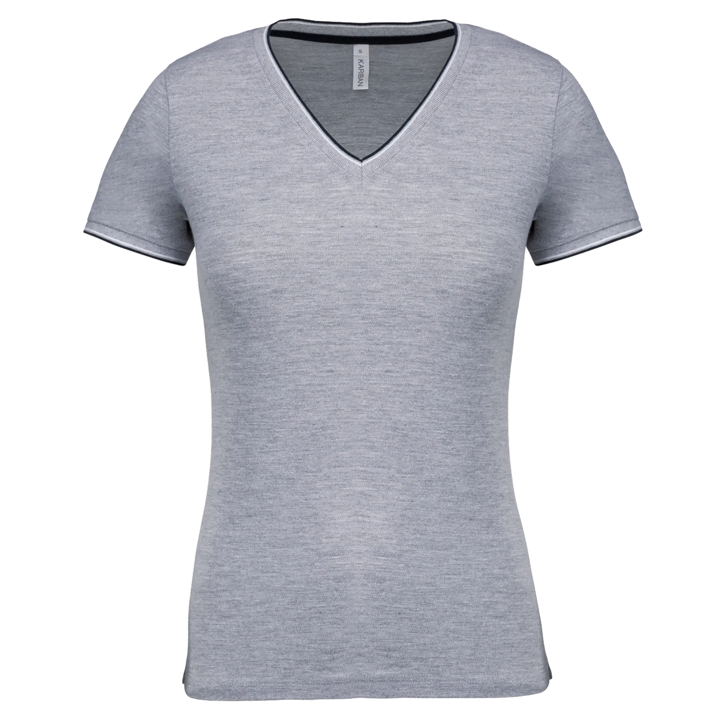 Camiseta de punto piqué con cuello de pico mujer