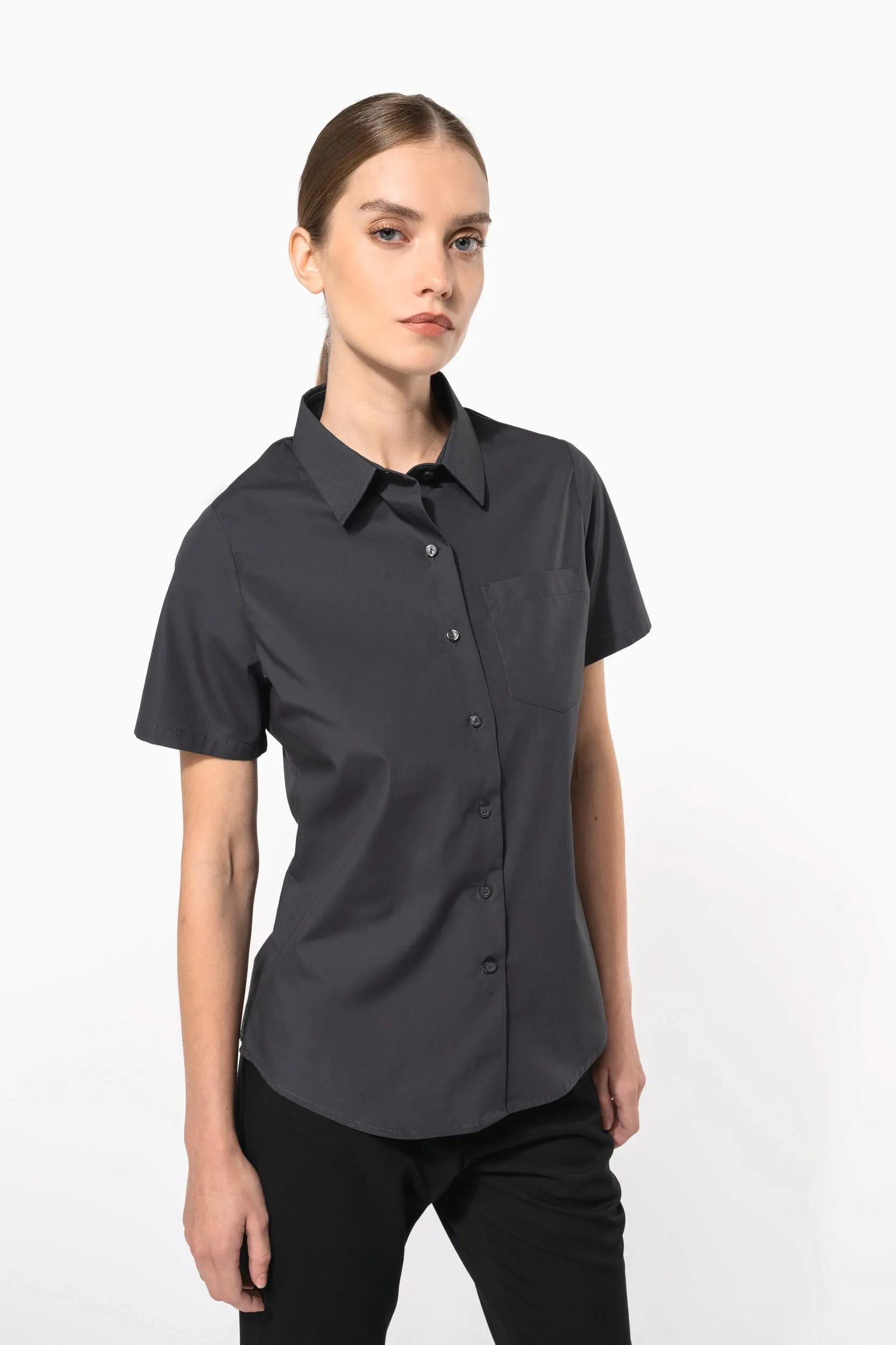 Camisa popelina manga corta mujer