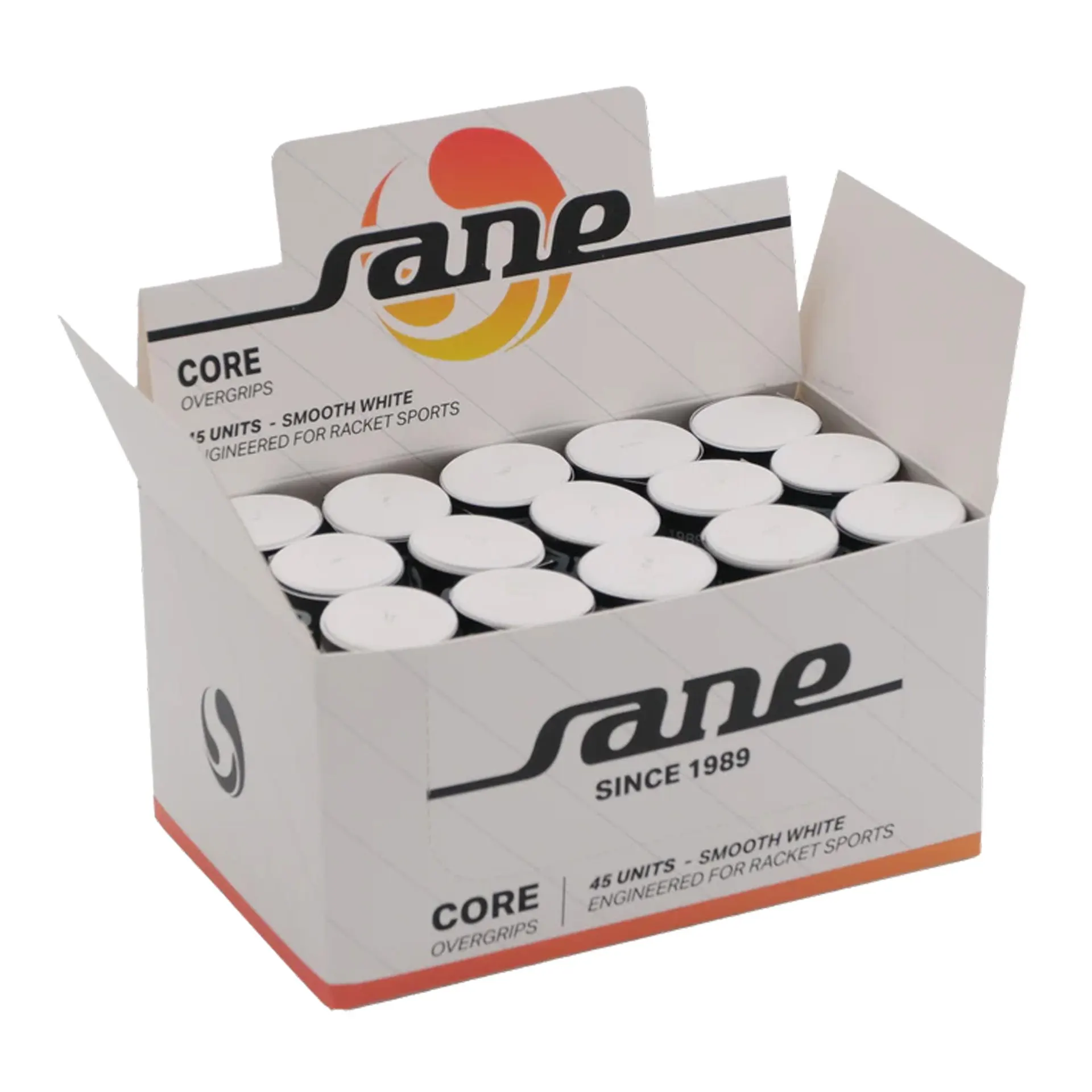 CAJA DE 45 OVERGRIPS SANE CORE LISOS BLANCOS
