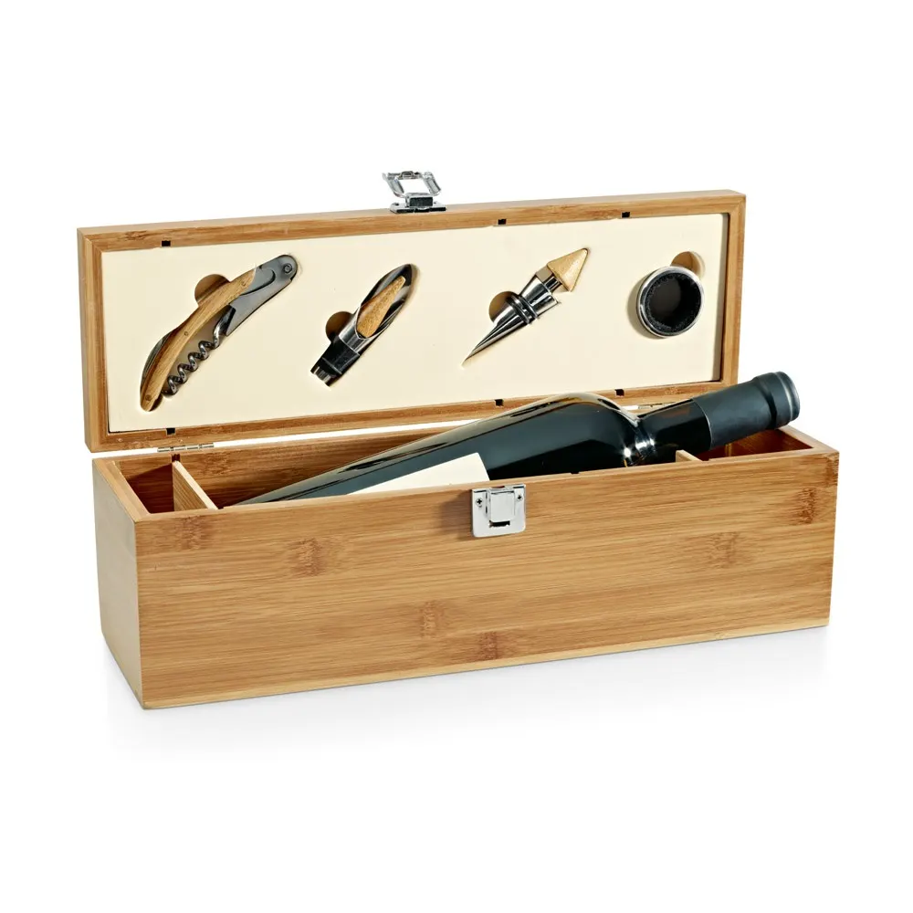 SYRAH. Set de vino suministrado en caja, fabricado en bambú, ABS y acero inoxidable