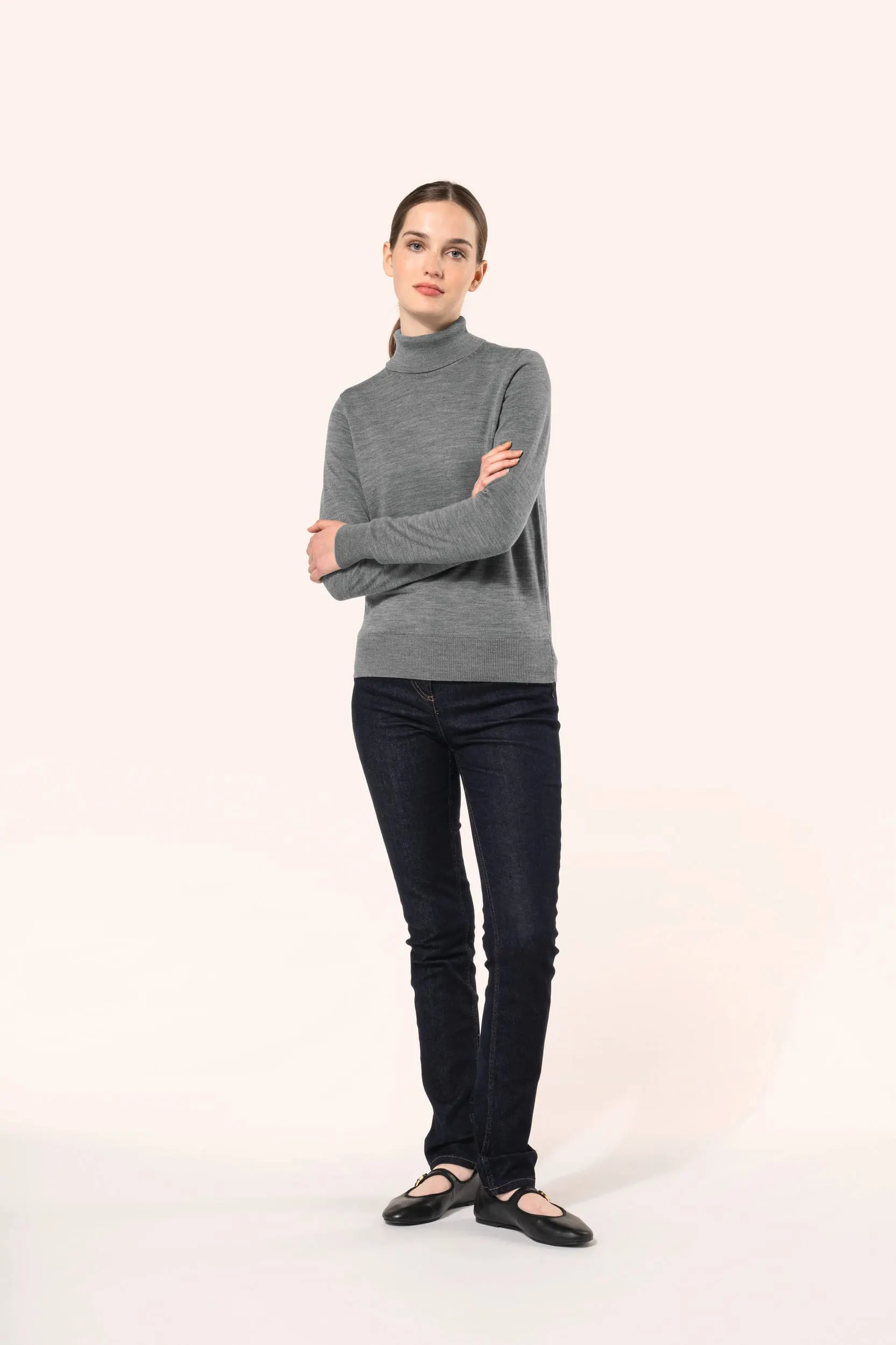Jersey lana merina cuello vuelto mujer