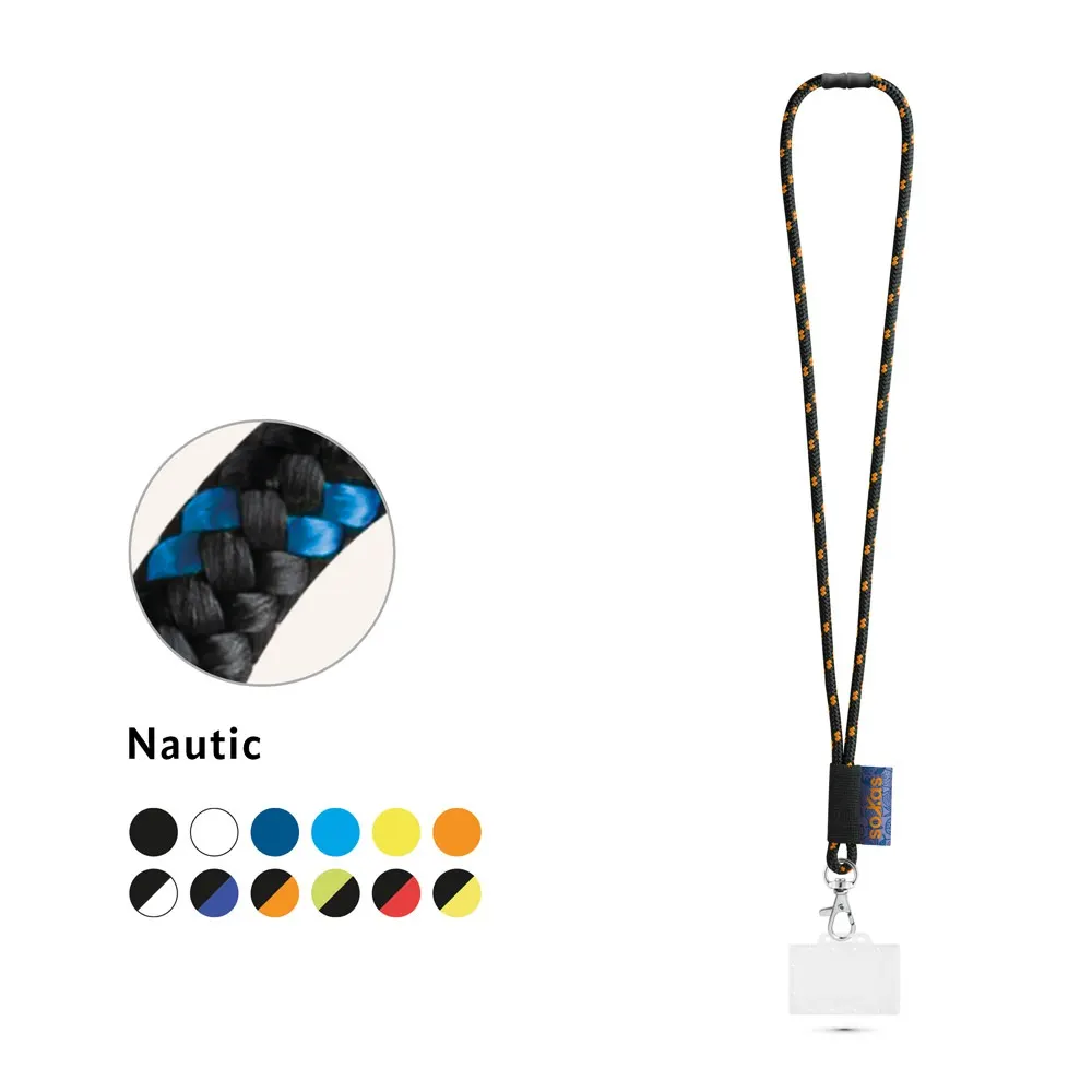 BRIDPORT. SET Cordón NAUTIC Largo (Ø 7 mm) con mosquetón de gatillo de 9 mm, cierre de seguridad de Ø 7 mm y porta credencial/tarjeta rígido de 91 x 68 mm