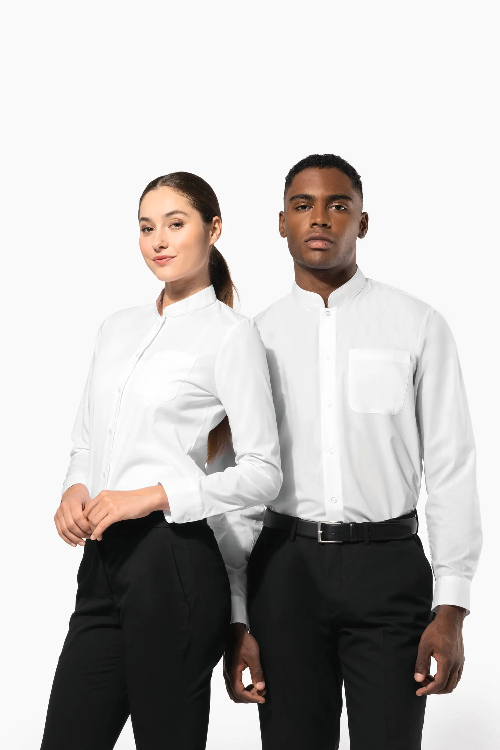 Camisa cuello mao manga larga mujer