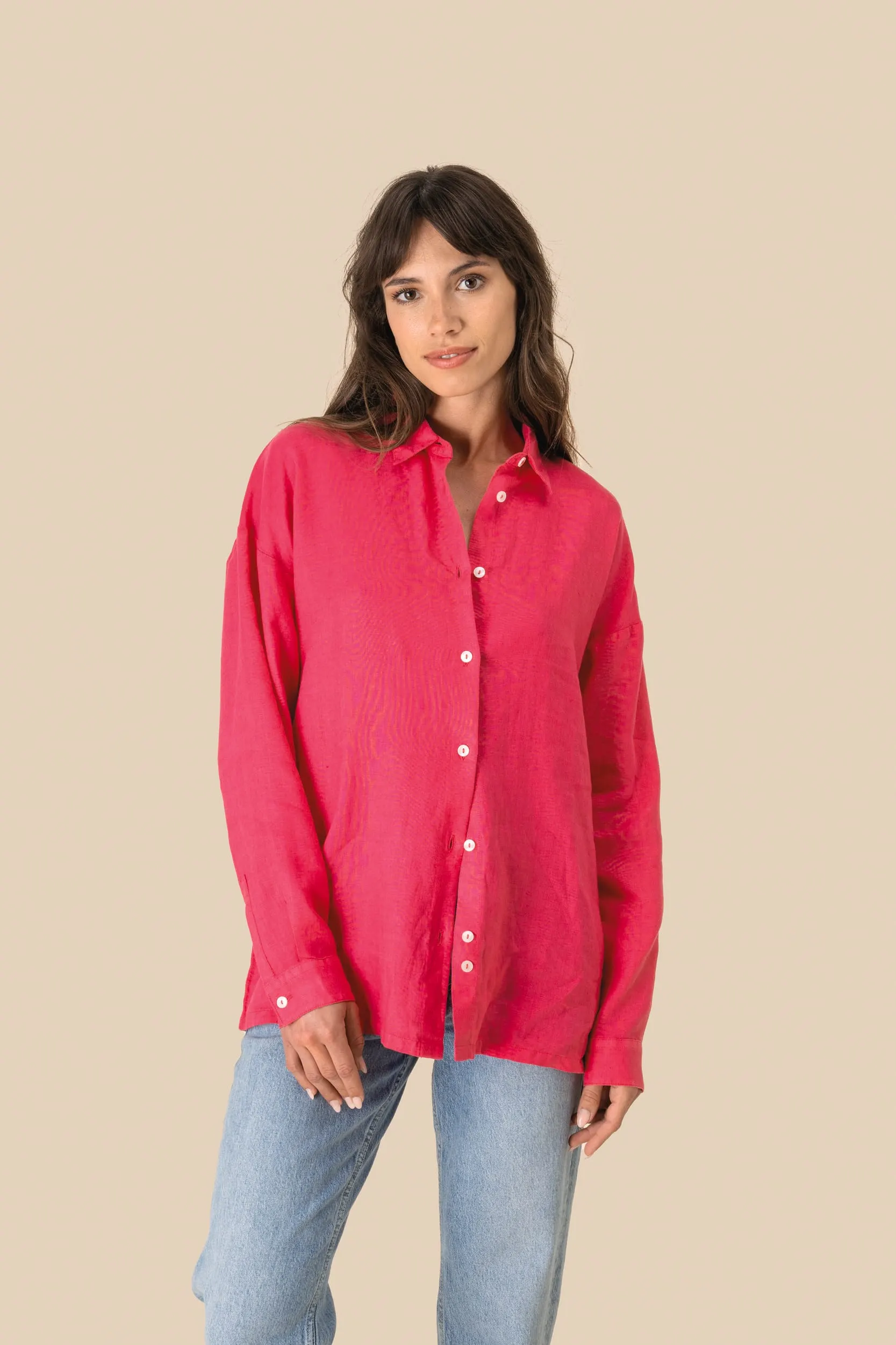 Camisa de lino oversize mujer