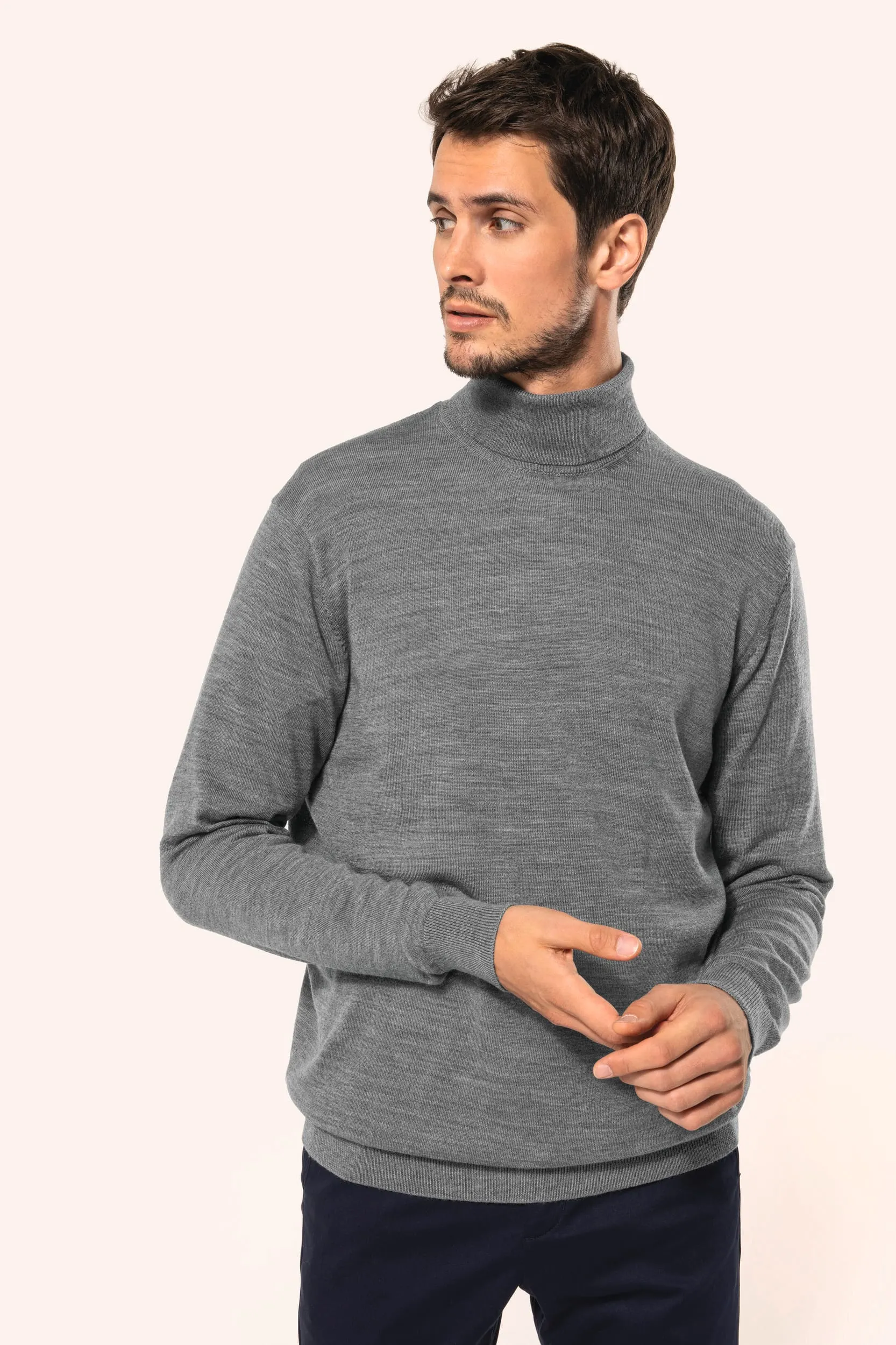 Jersey lana merina cuello vuelto hombre