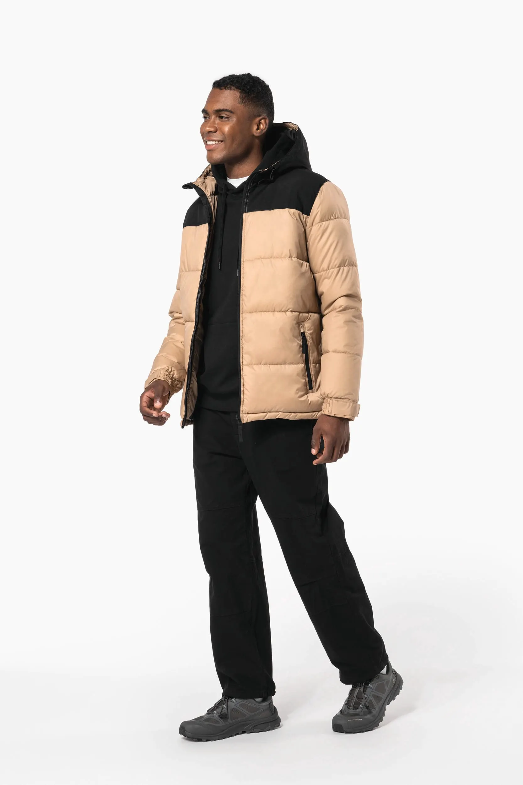 Parka acolchada bicolor con capucha unisex