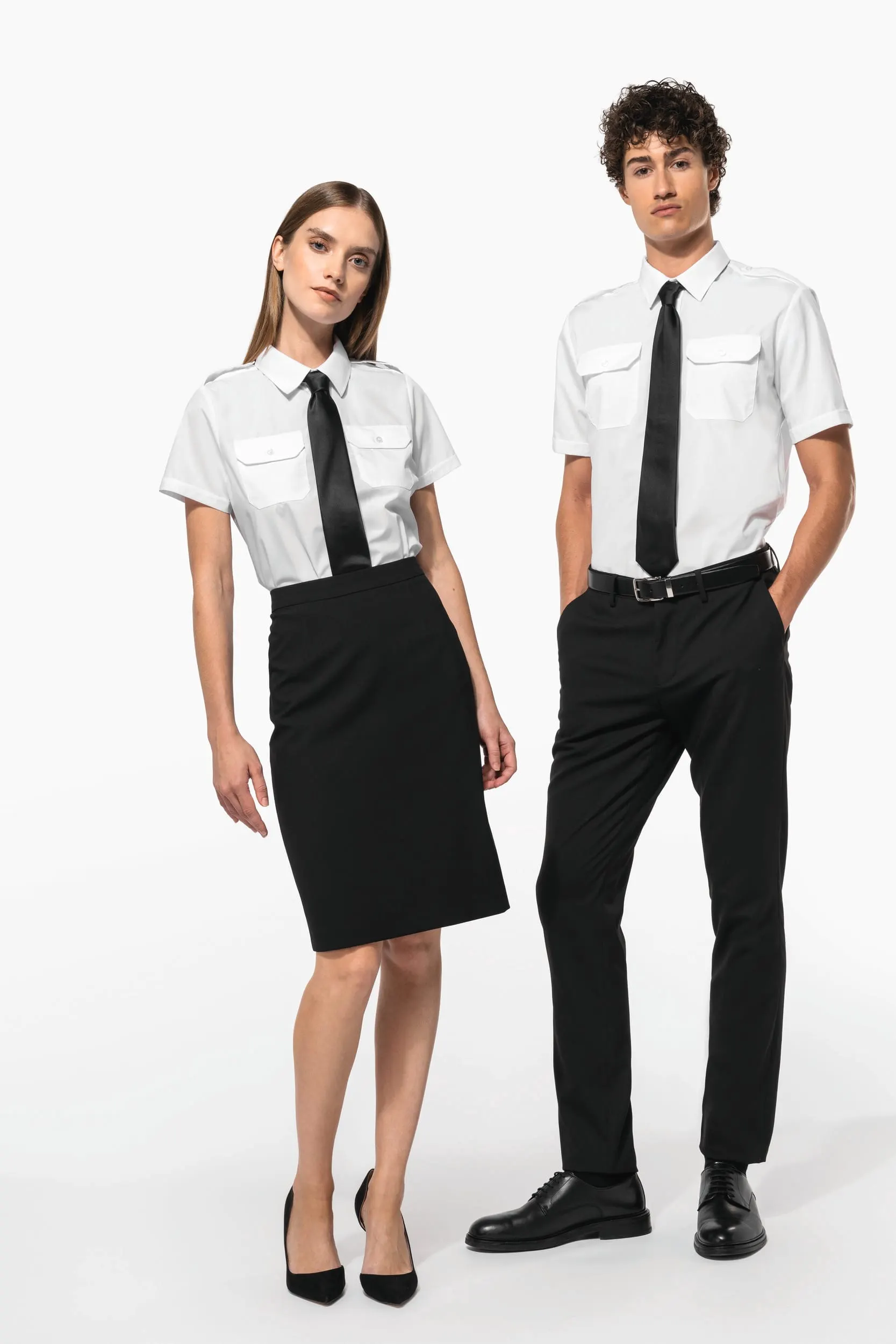 Camisa piloto manga corta mujer
