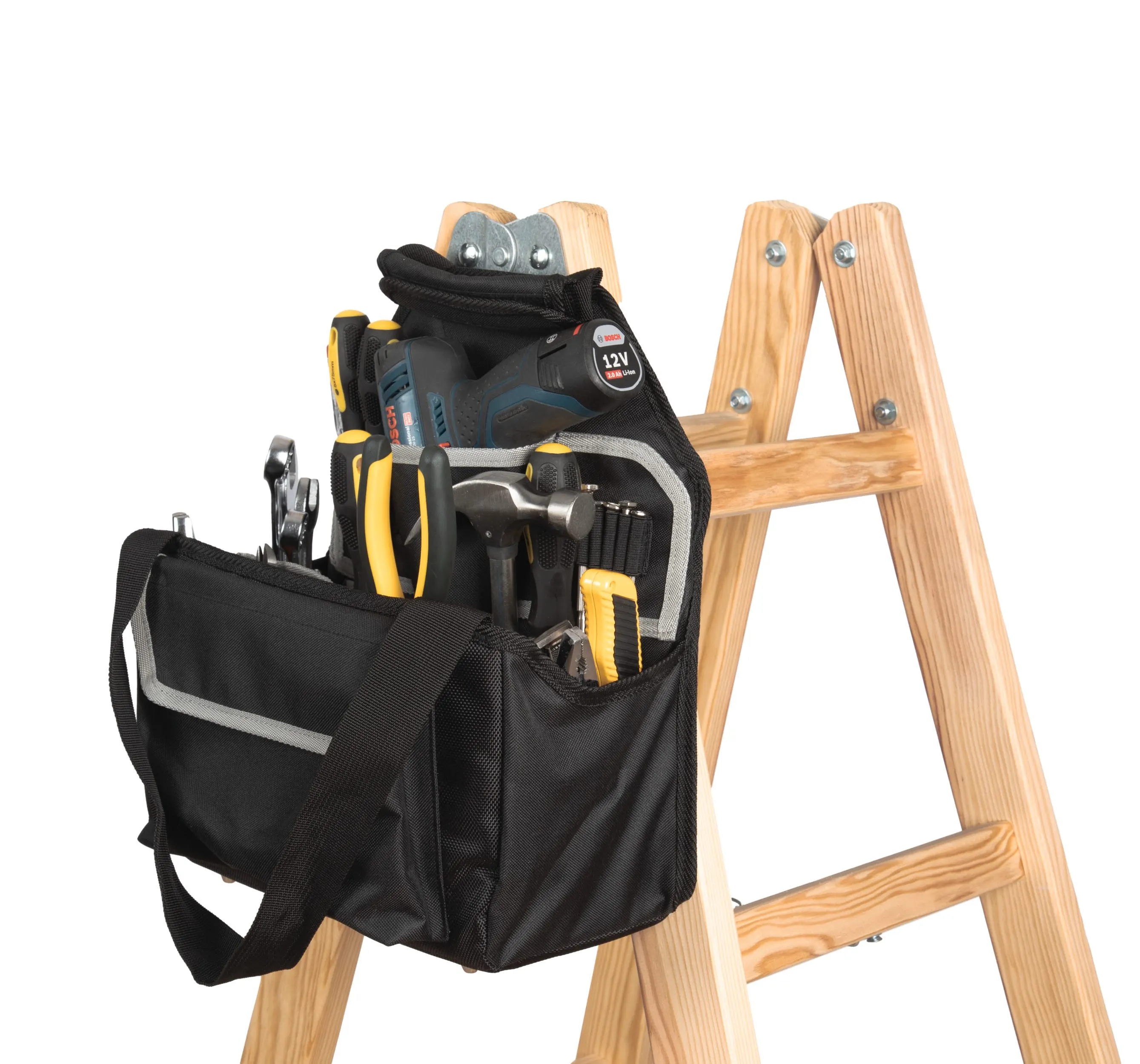 Bolsa de herramientas adaptable a escaleras portátiles