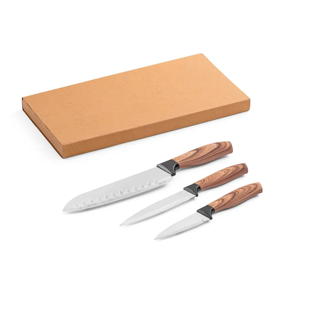 BAHARAT. Juego de 3 cuchillos de cocina con hojas de acero inoxidable y mangos ergonómicos