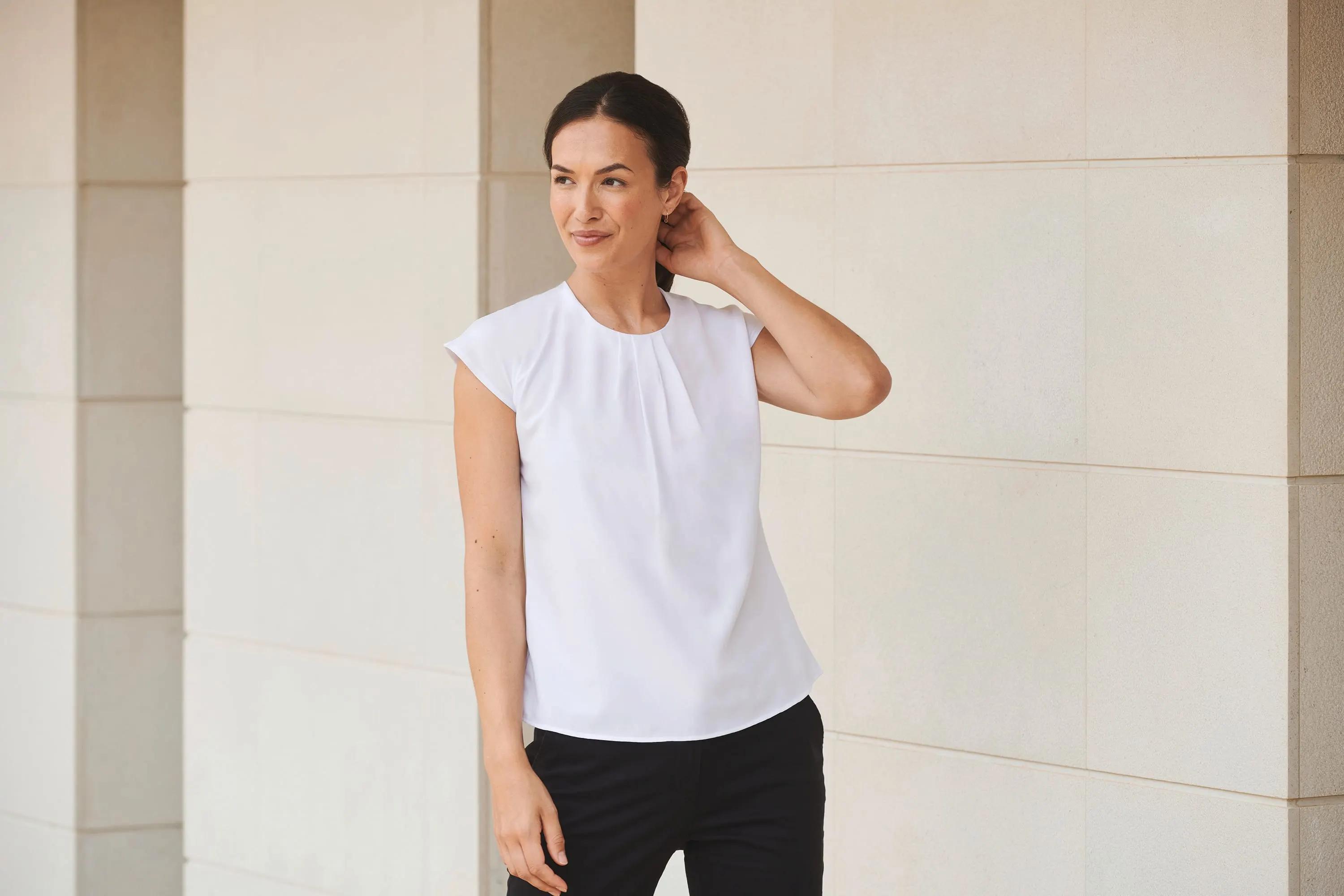 Top cuello plisado mujer