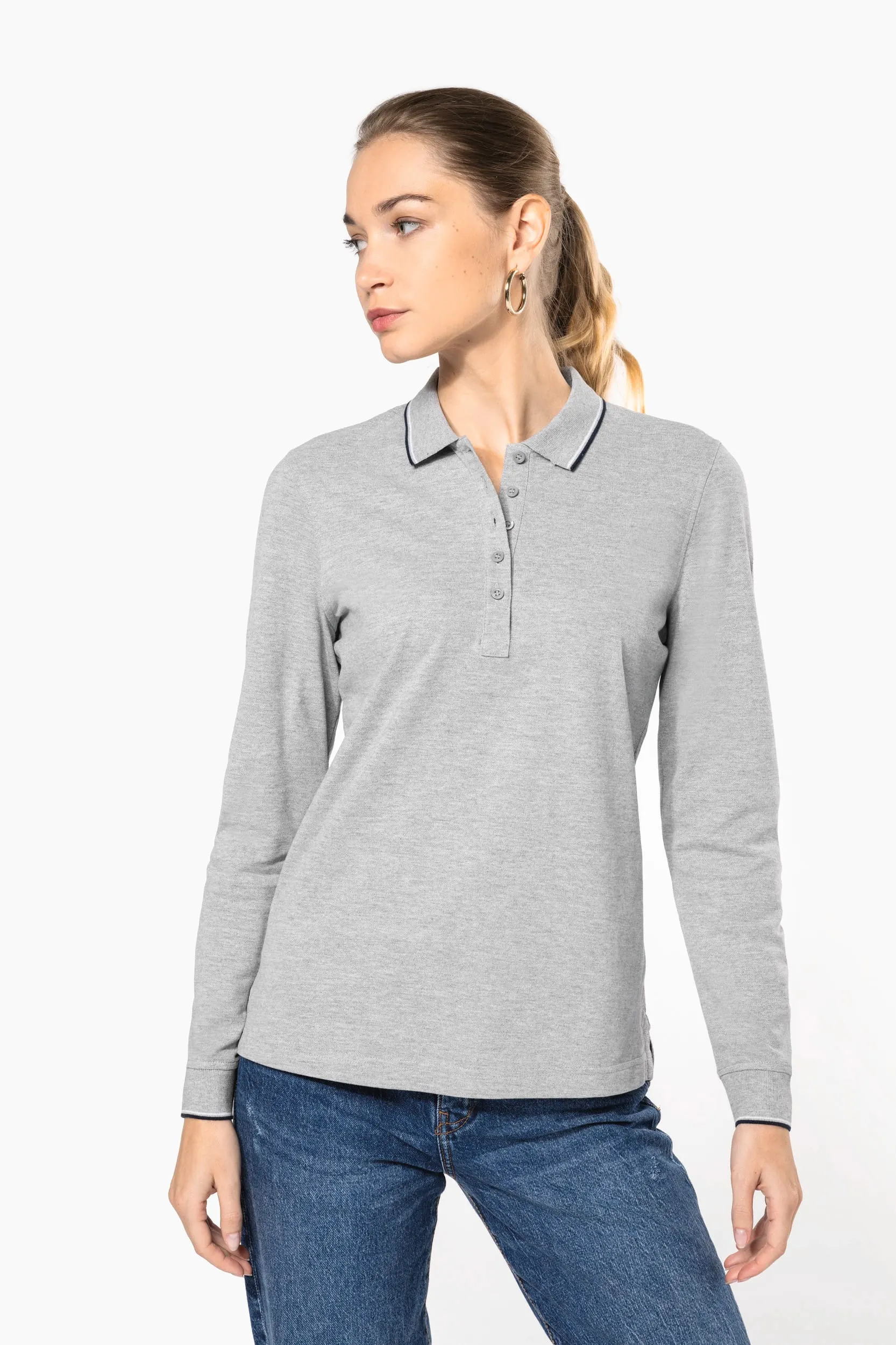 Polo piqué manga larga mujer