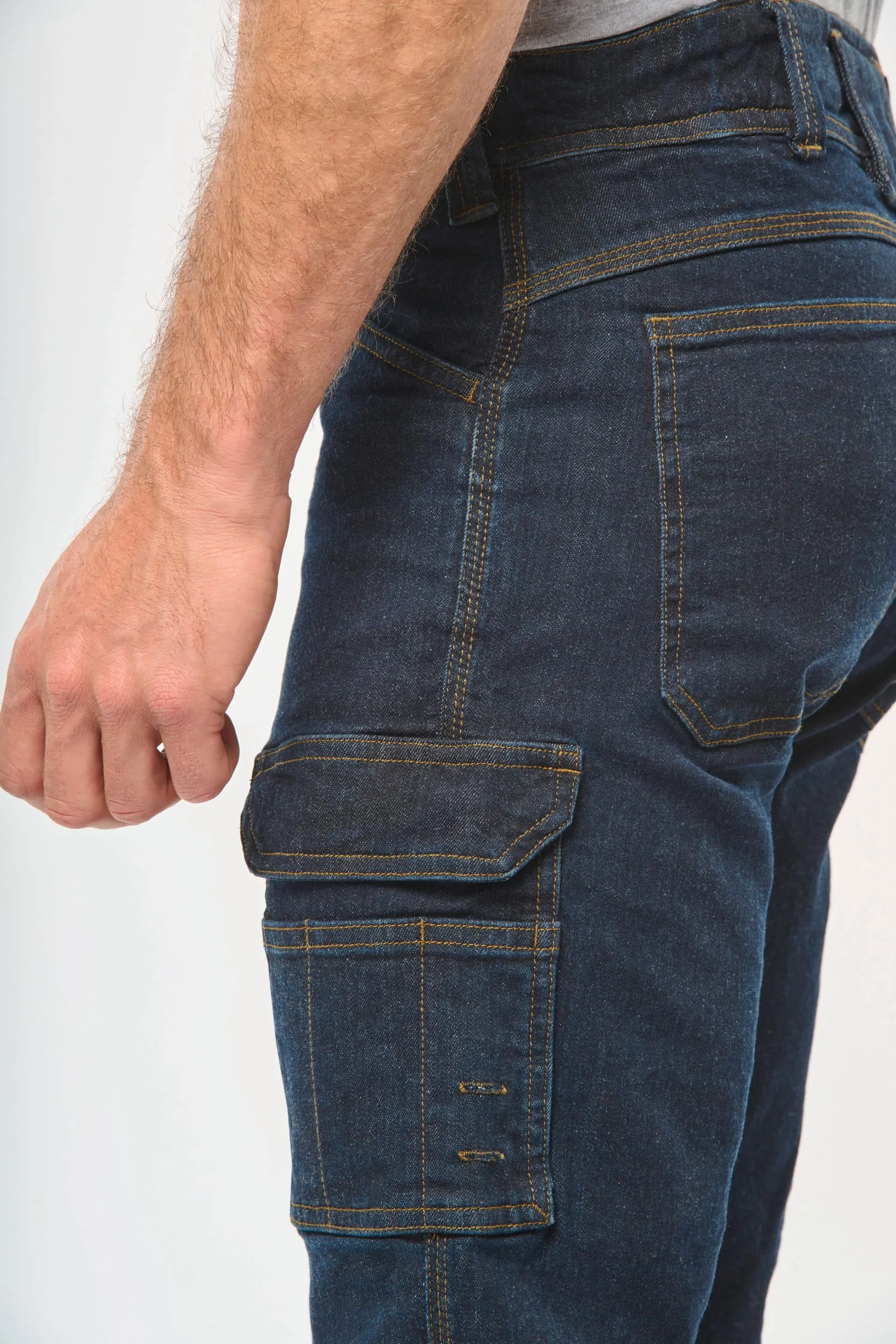 Bermuda denim multibolsillos hombre