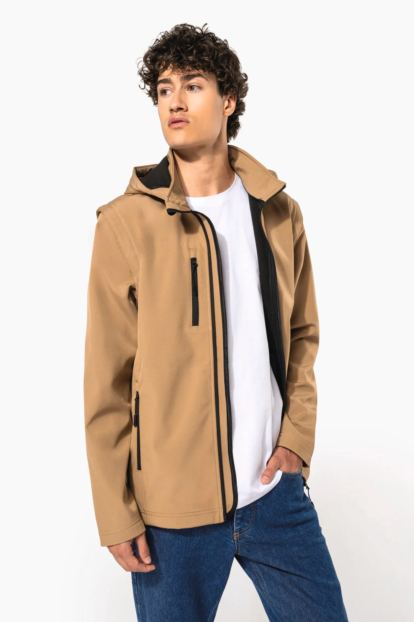 Chaquetas softshell 3 capas con capucha y mangas extraíbles unisex