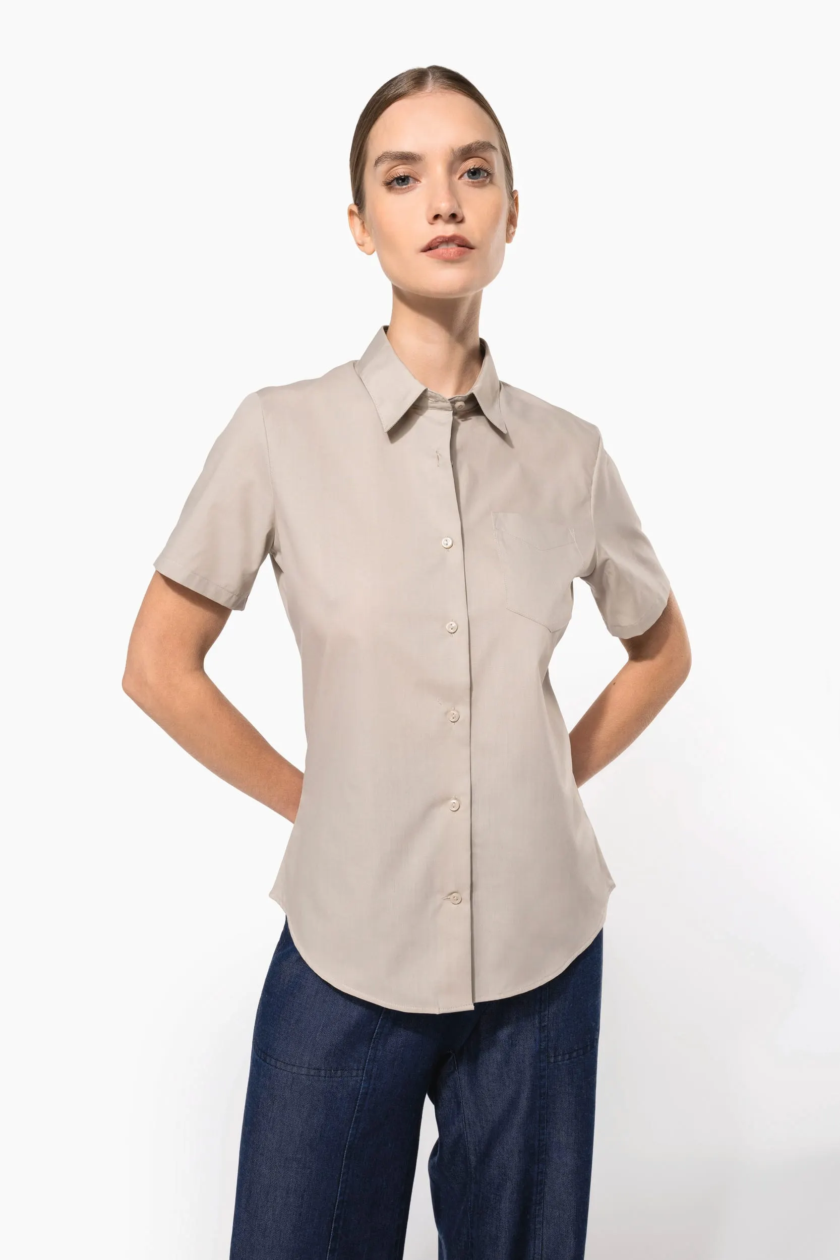Camisa popelina de polialgodón manga corta de fácil cuidado mujer